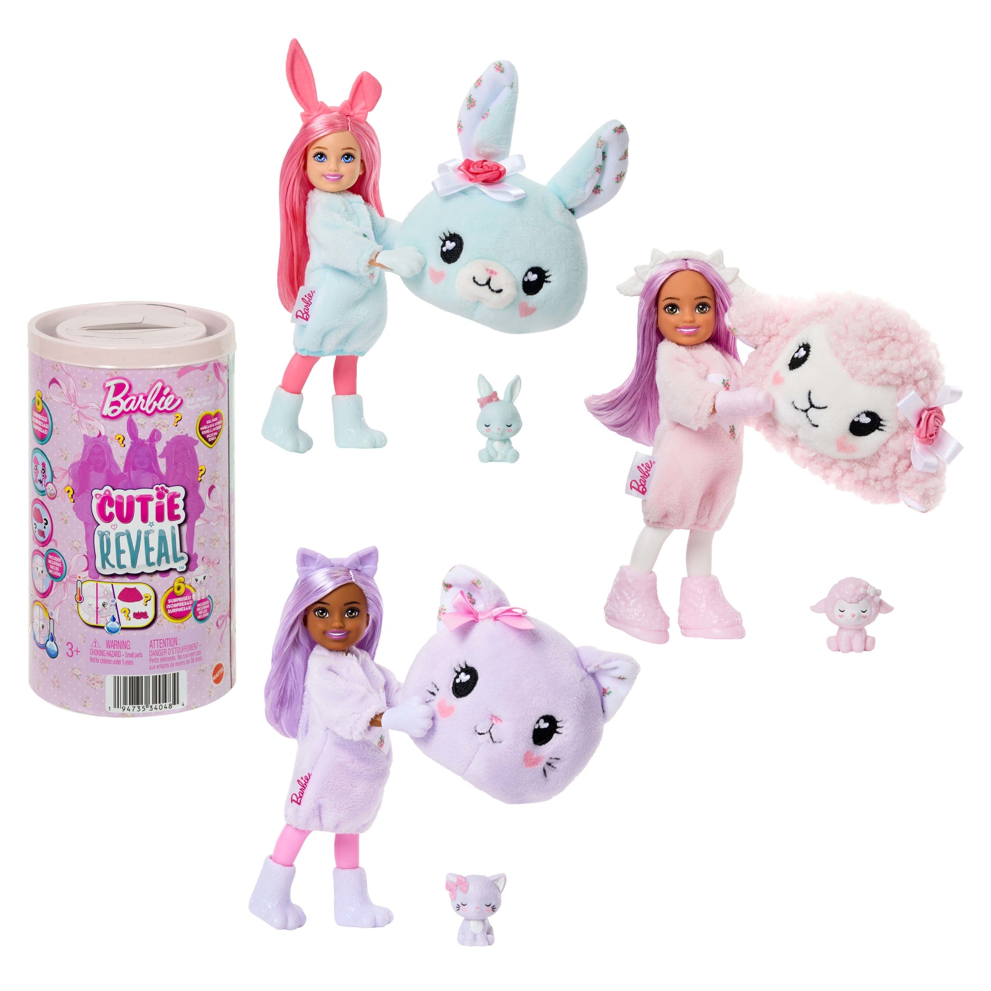 fisher price Barbie Cutie Reveal Cuddly Series Chelsea Small Dolls & Accessories, 6 Surprises