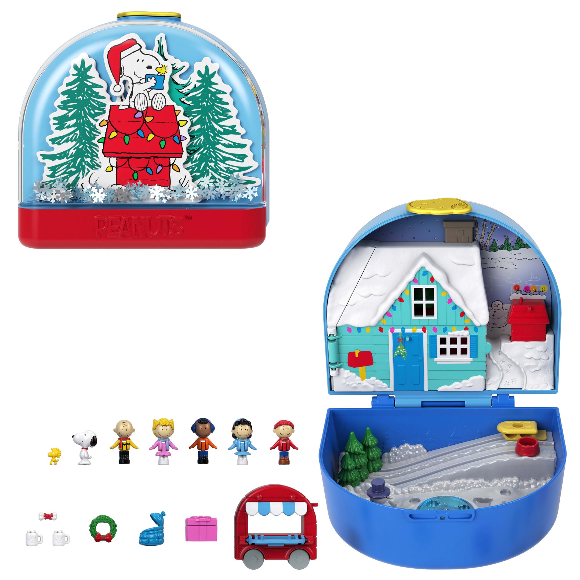fisher price Polly Pocket Micro Dolls And Playset, Collector Peanuts Compact With 7 Accessories