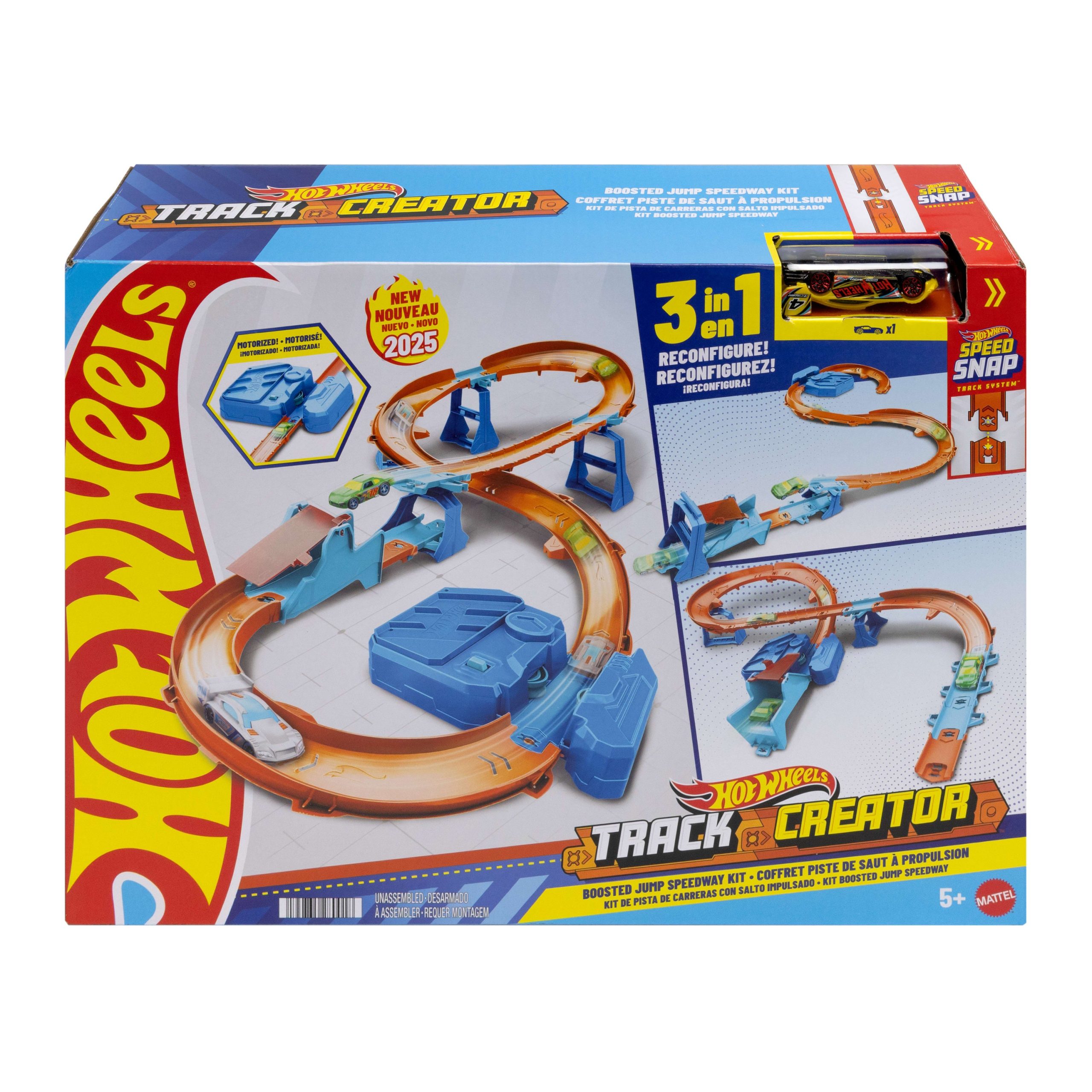 fisher price Hot Wheels Track Creator Boosted Jump Speedway Set With 1:64 Scale Toy Car & Motorized Booster