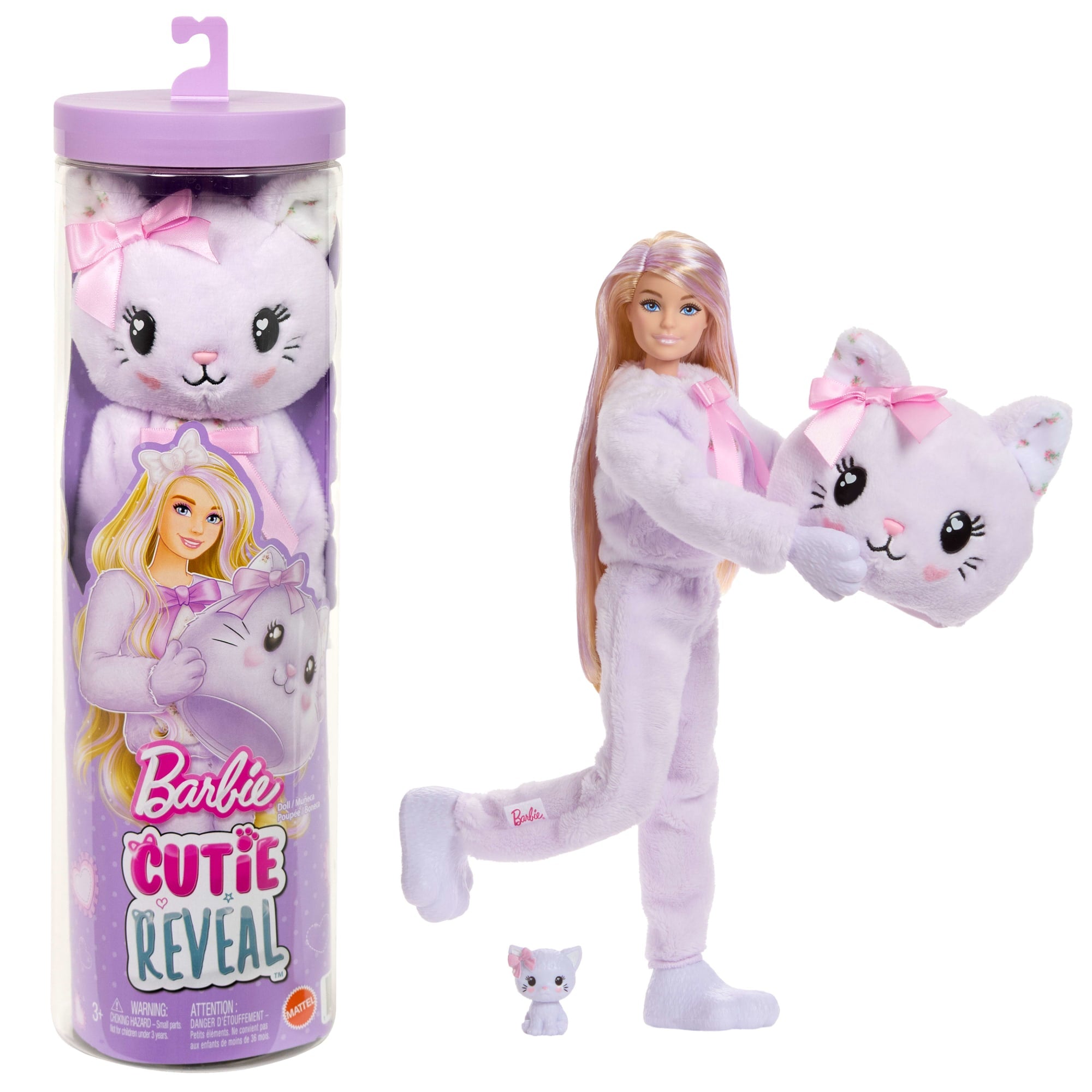 fisher price Barbie Cutie Reveal Doll & Accessories, Cuddly Series Kitten With 10 Surprises