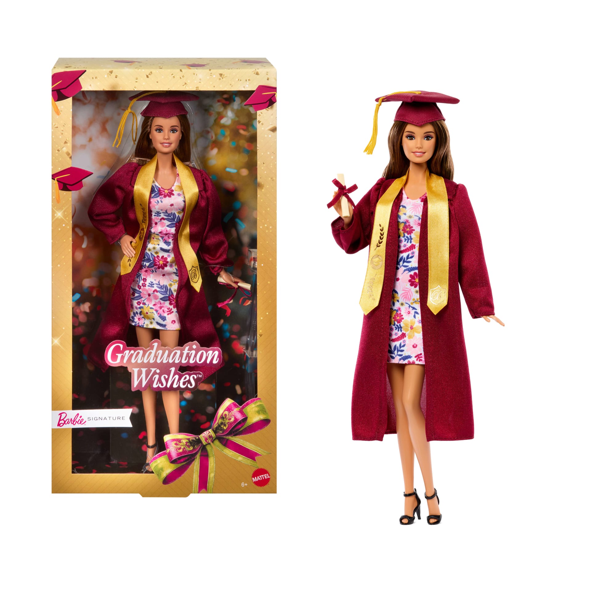 fisher price Barbie Signature Graduation Wishes Fashion Doll With Burgundy Robe & Tassel Cap, Collectible Gift