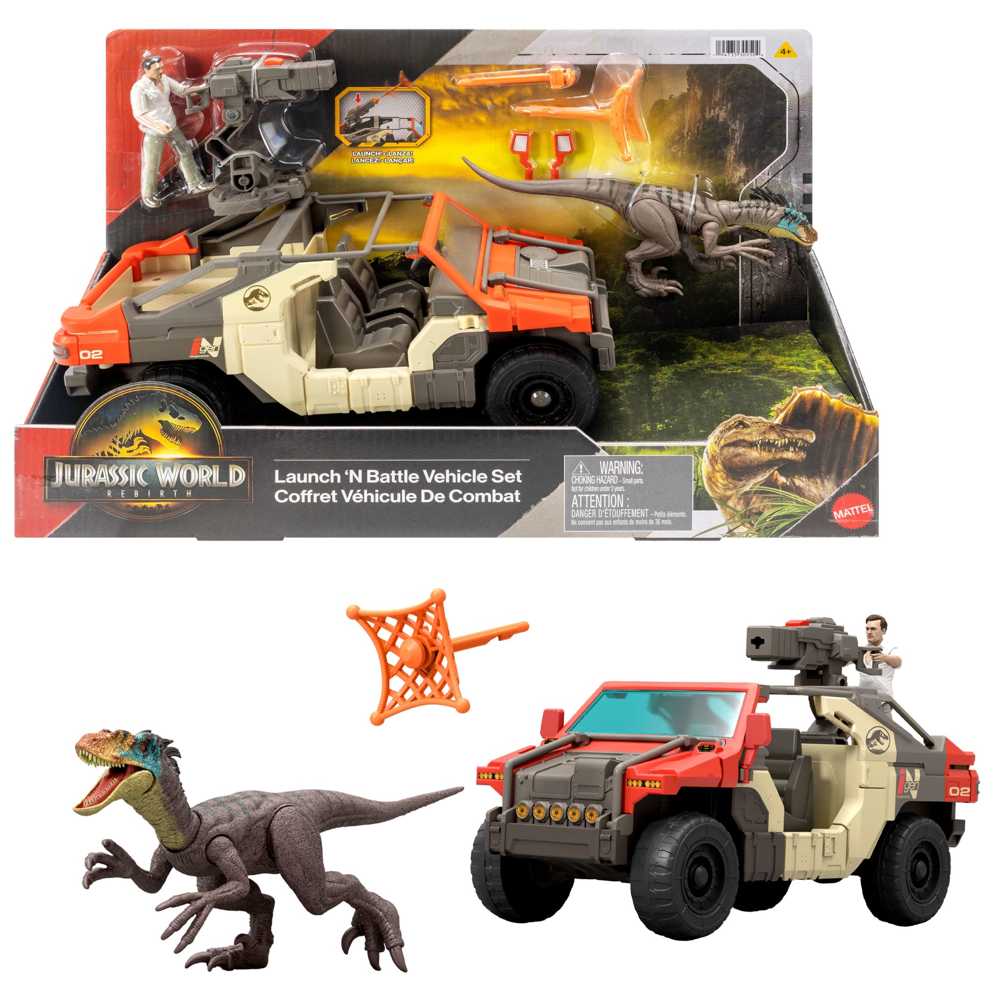 fisher price Jurassic World Rebirth Launch ??n Battle Vehicle With 1 Human & 1 Raptor Figure, Turret & Projectiles