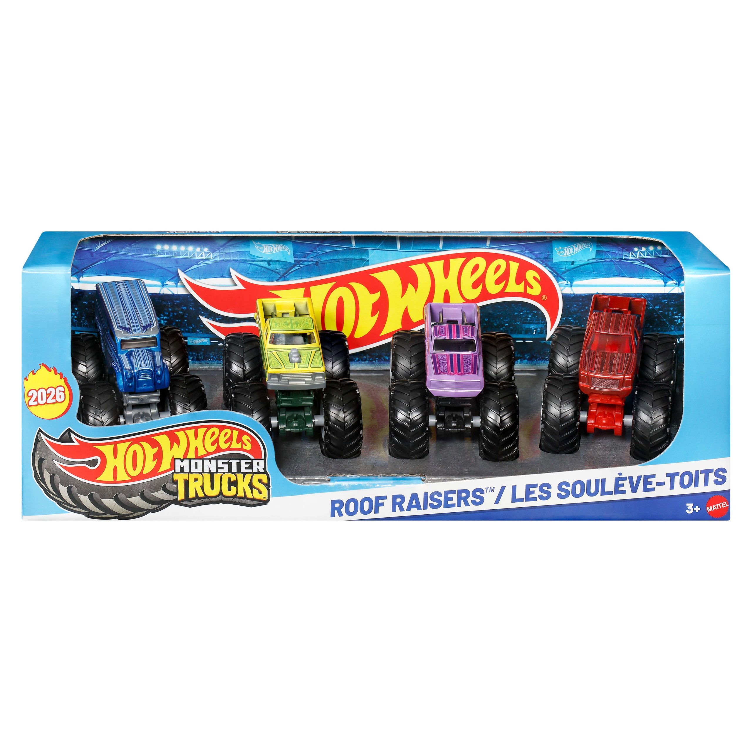 fisher price Hot Wheels Monster Trucks 4-Pack, Set Of 4 1:64 Scale Toy Trucks With Giant Wheels