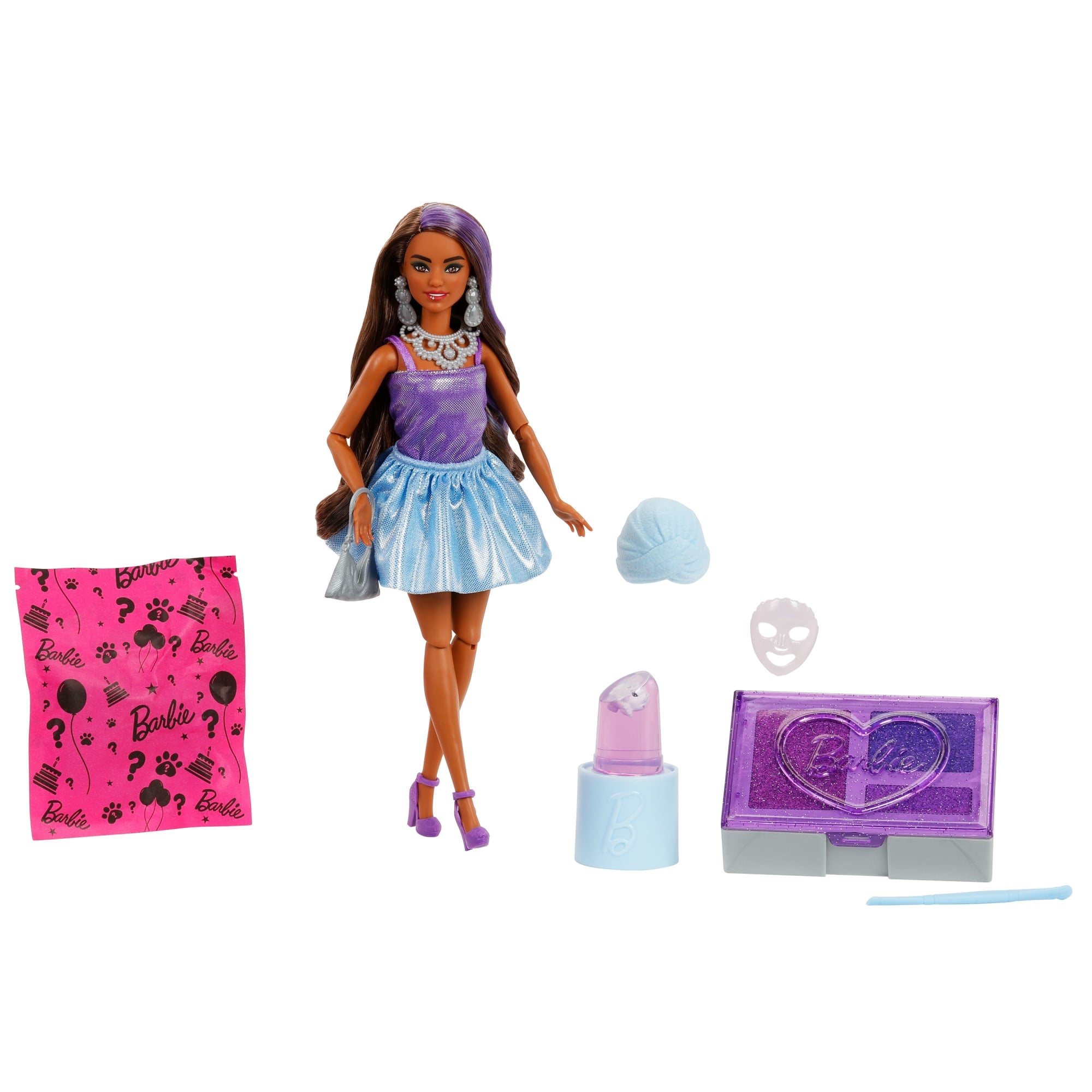fisher price Barbie Party Unboxed Glam Party Series Purple Sparkle Doll & Accessories With 10 Surprises
