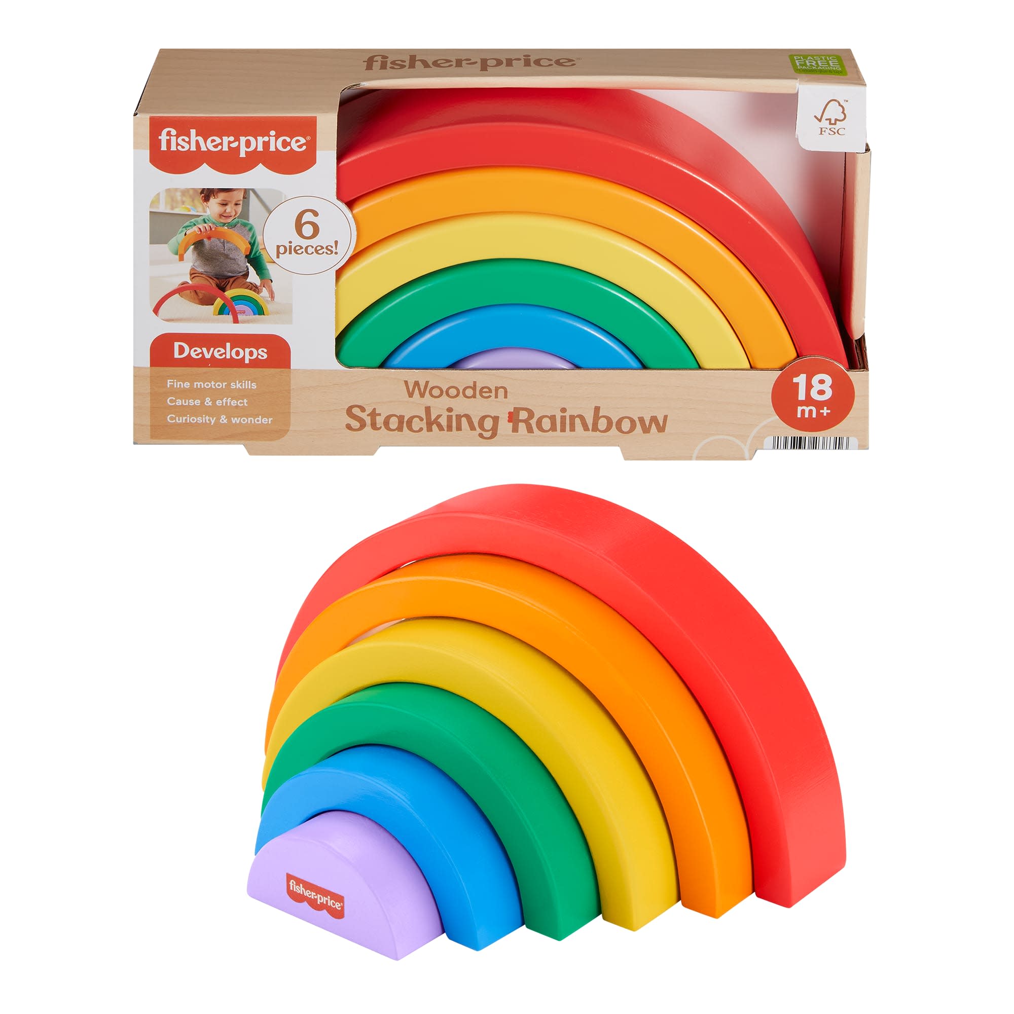 fisher price Fisher-Price Wooden Stacking Rainbow, Building Toy For Toddlers, 6 Wood Pieces