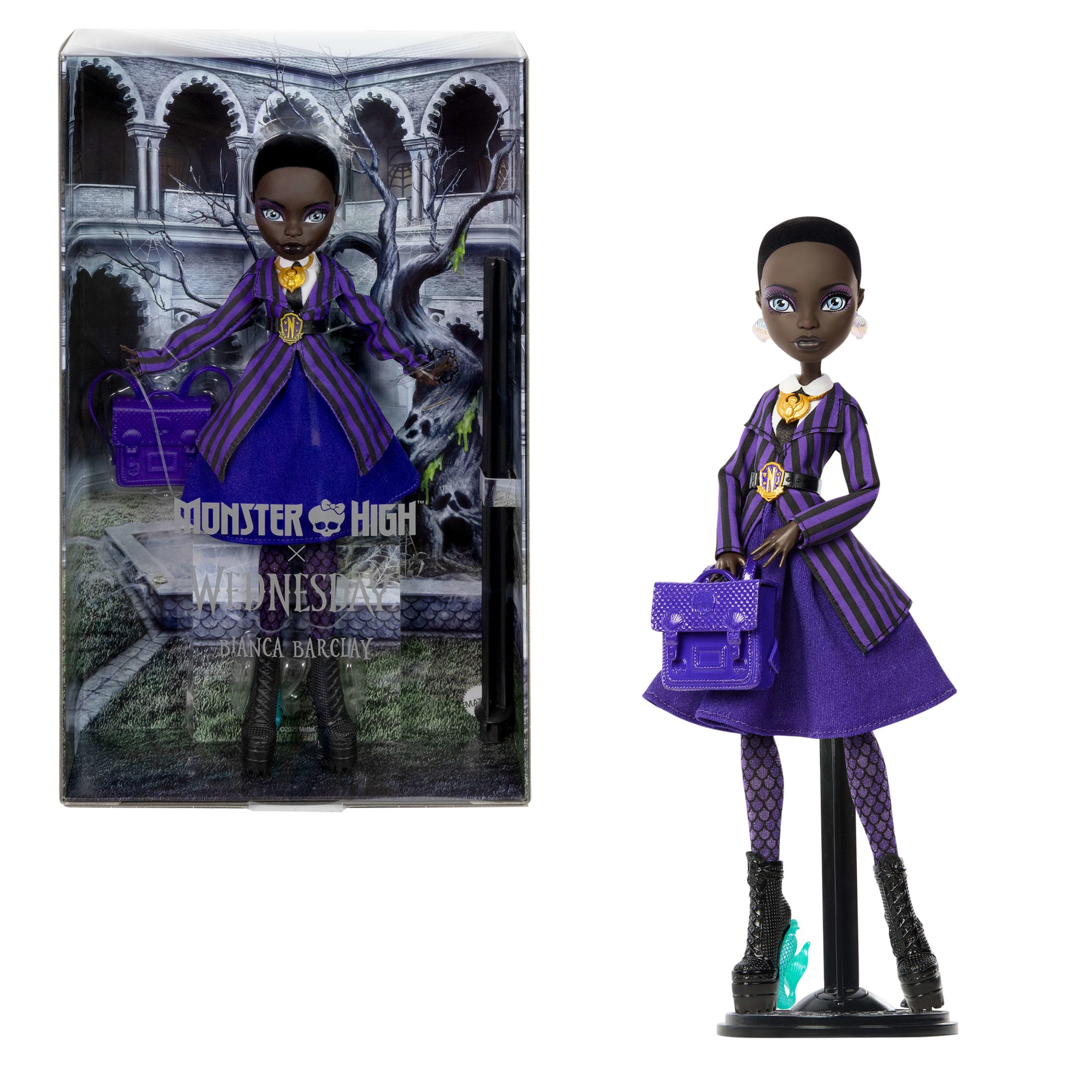 fisher price Monster High X Wednesday Collectible Doll, Bianca Barclay in Nevermore Academy Uniform