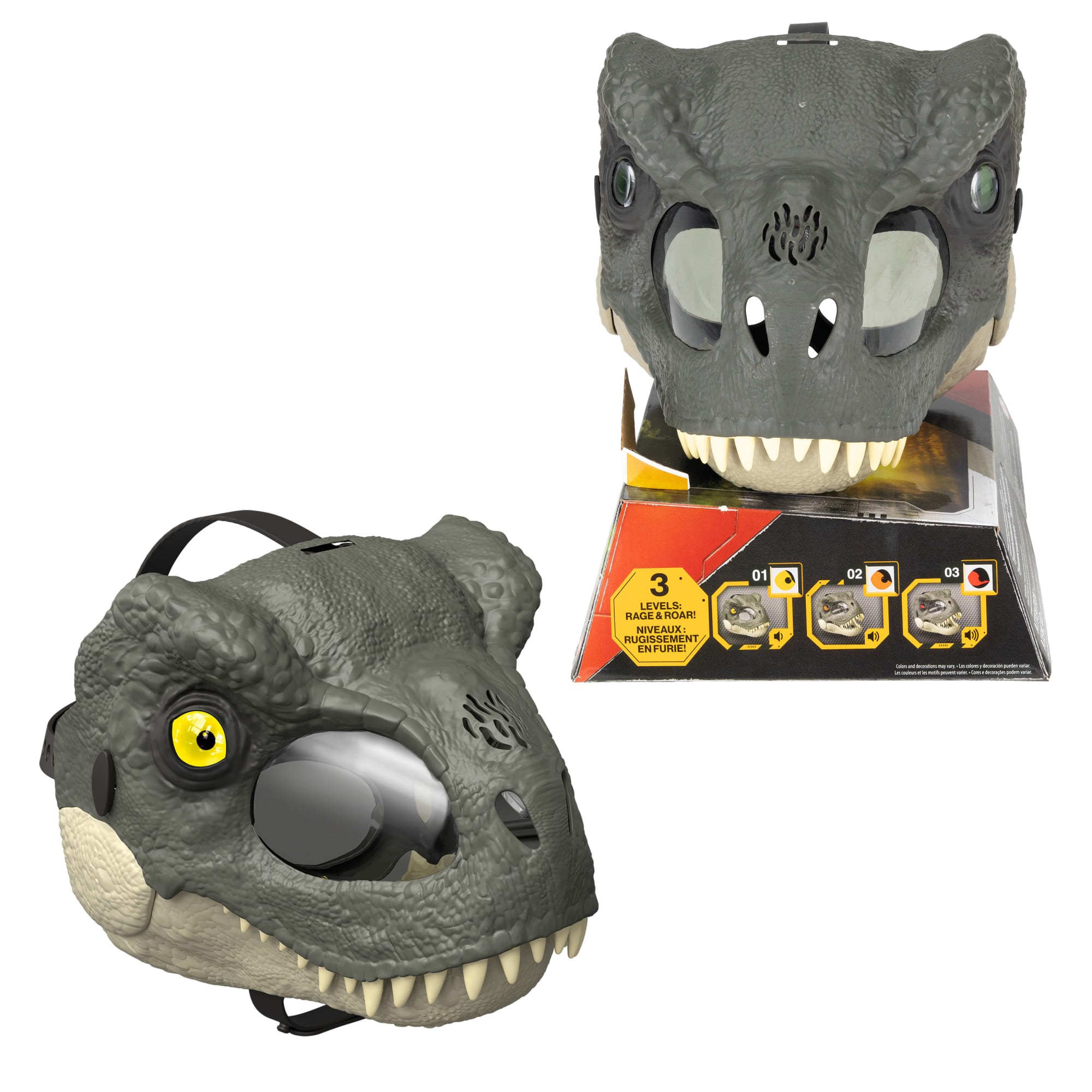 fisher price Jurassic World Rebirth T-Rex Rage N Roar Mask With Led Light Up Eyes Feature, 3 Level Effects