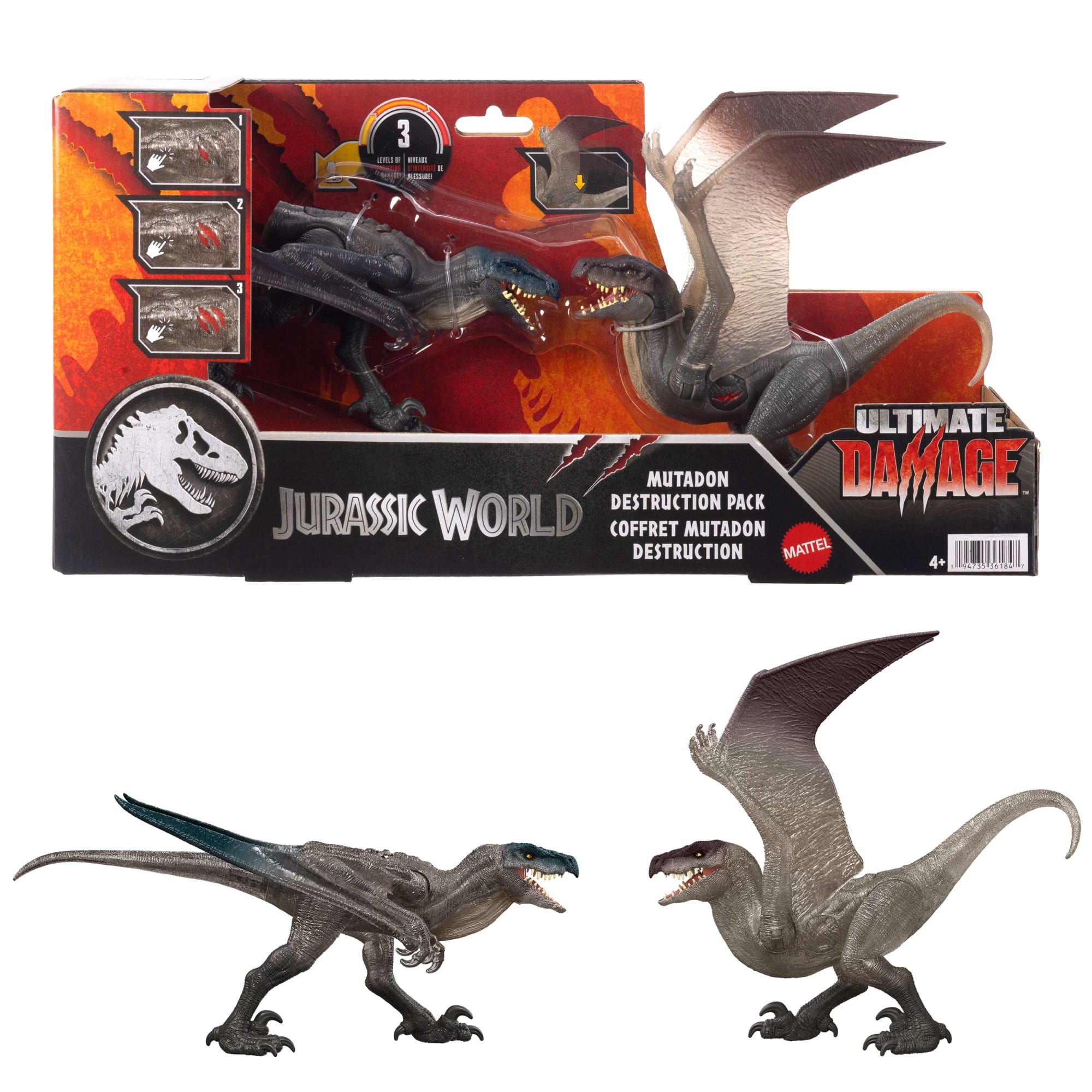 fisher price Jurassic World Rebirth Mutadon Destruction Pack, 2 Dinosaur Toys, Damage & Wing Flap Features