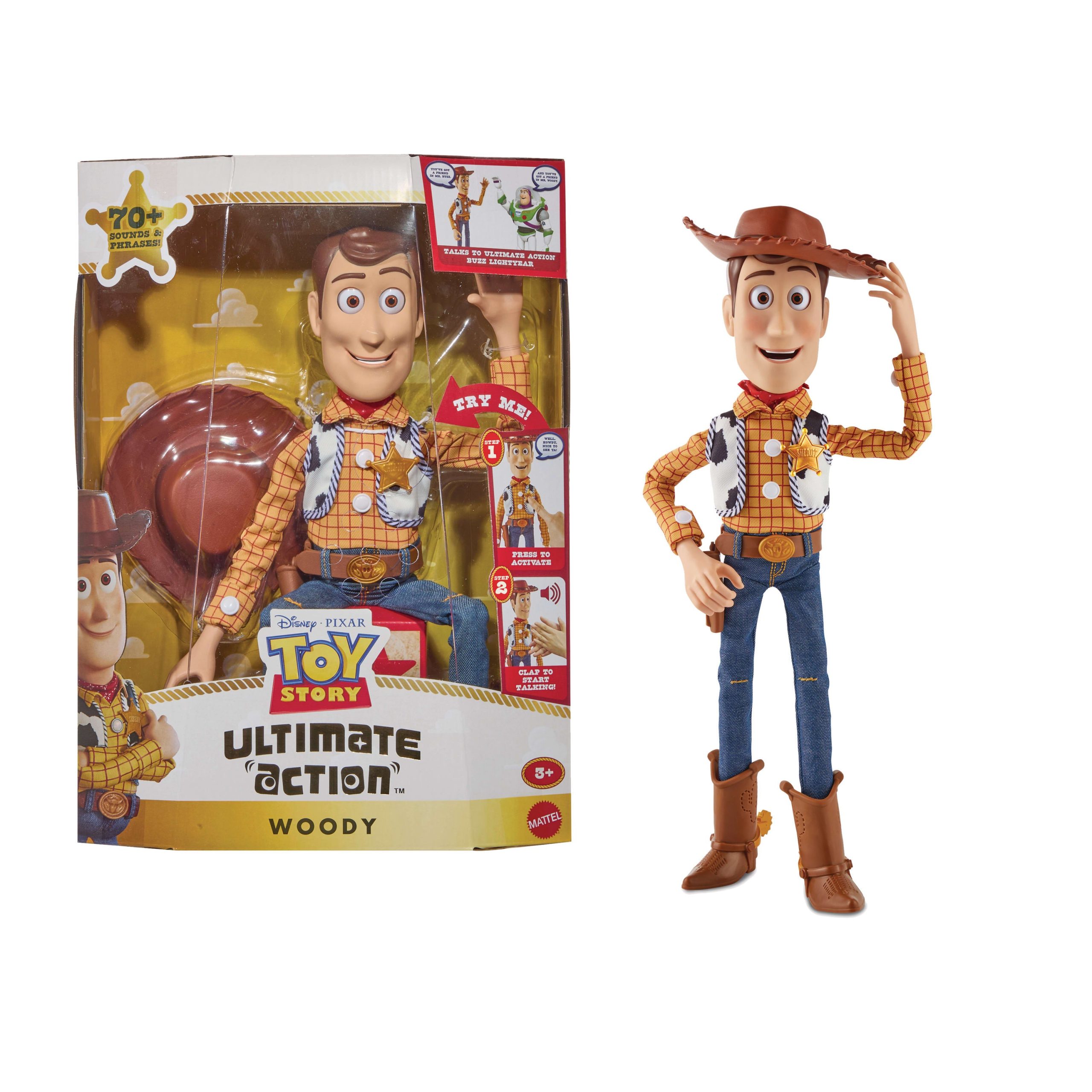 fisher price Disney And Pixar Toy Story 5 Ultimate Action Woody Figure, Simple & Animated Mode, 16 Inch Posable