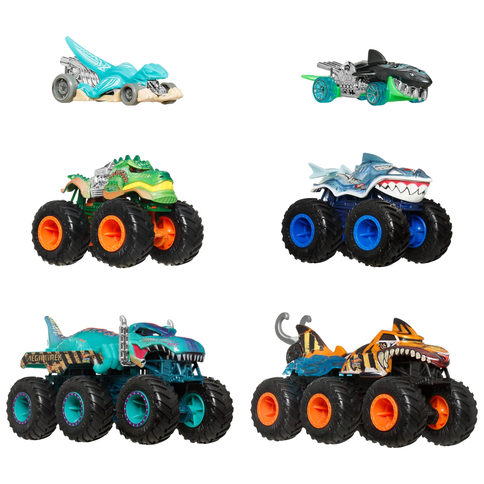 fisher price Hot Wheels Monster Trucks Ve??culo de Brinquedo Tubar?es vs. Dinossauros Pacote de Carros