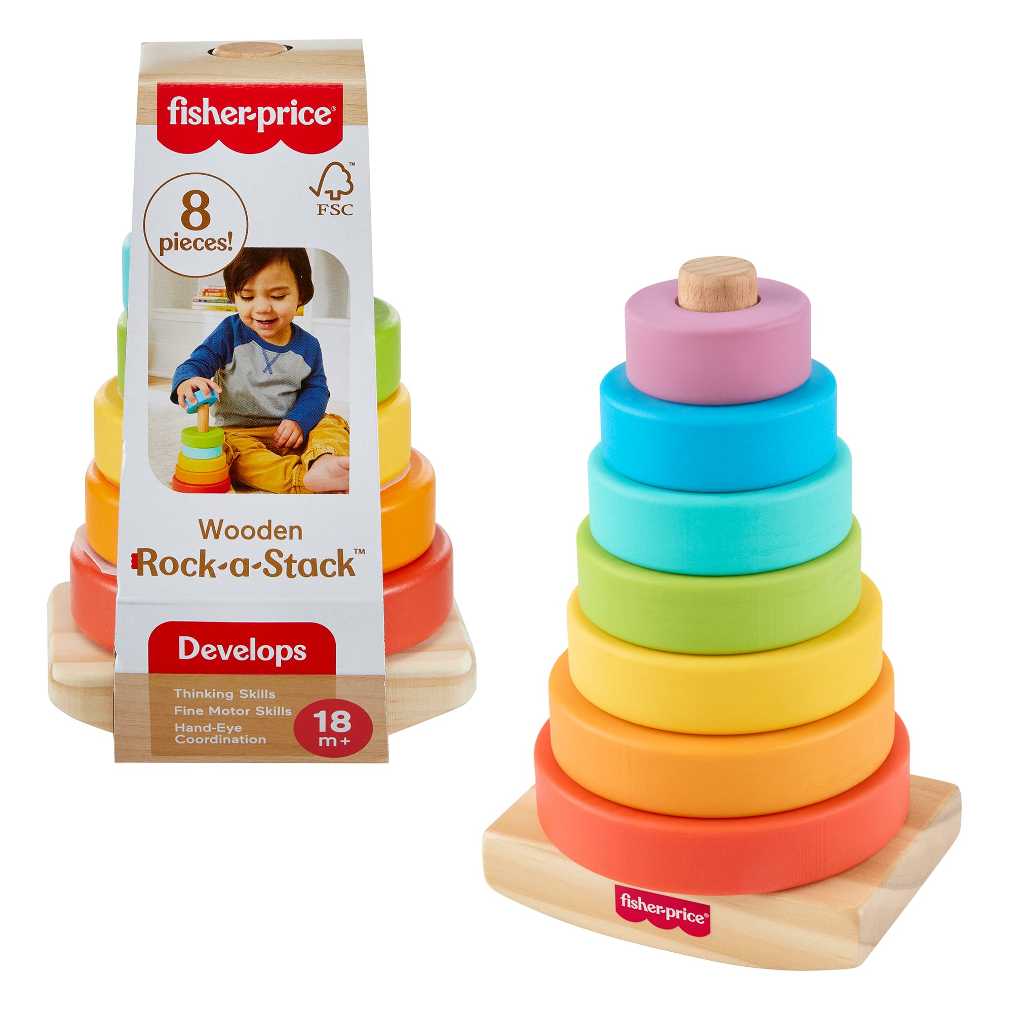 fisher price Fisher-Price Wooden Rock-A-Stack, Toddler Ring-Stacking Activity Toy With 8 Wood Pieces
