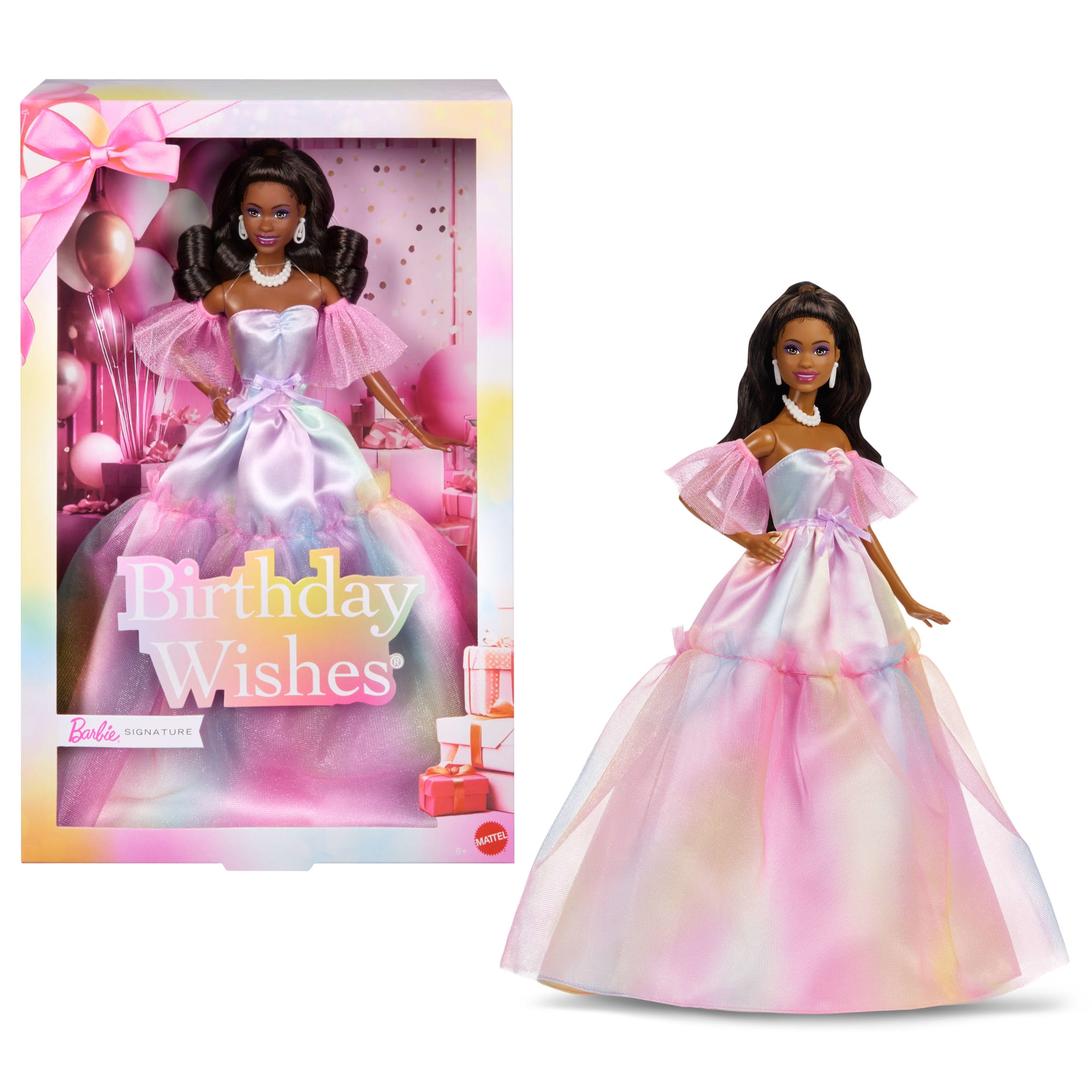fisher price Barbie Signature Birthday Wishes Fashion Doll in Dress With Pastel Rainbow Effect, Collectible Gift