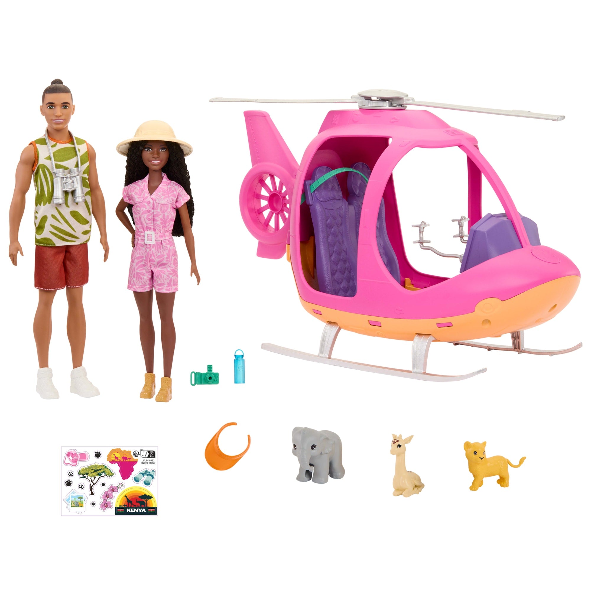 fisher price Barbie Pink Passport Kenya Adventure Dolls & Playset With Toy Helicopter & 9 Accessories