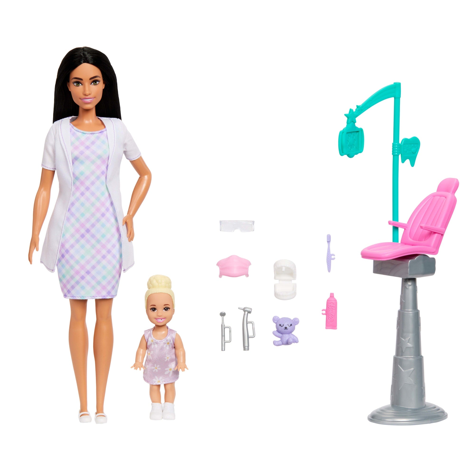 fisher price Barbie Careers Dentist Playset With Brunette Fashion Doll, Small Doll, Exam Chair & Accessories