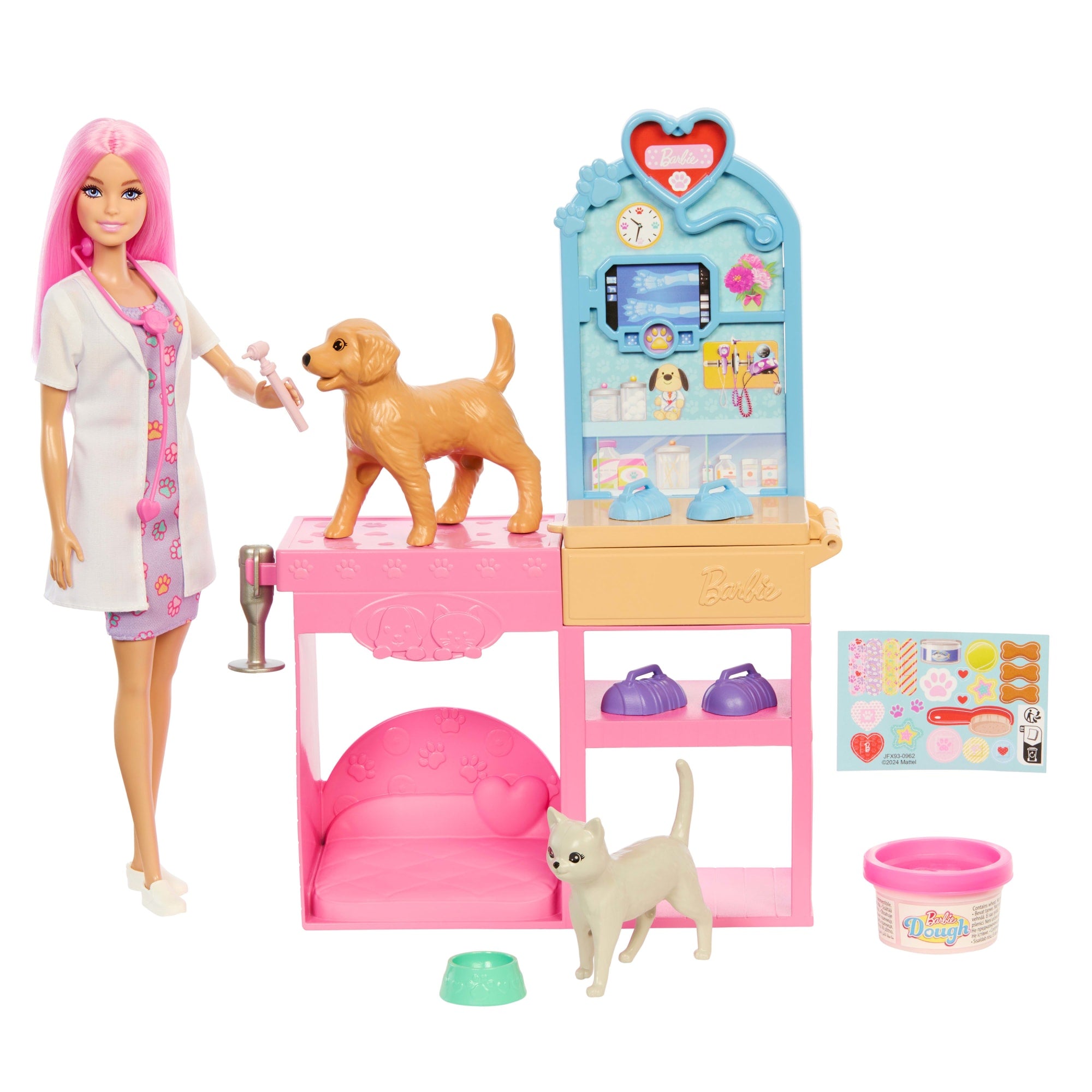 fisher price Barbie Fast Cast Veterinarian Clinic Playset With Pink Colored Hair Fashion Doll, Vet Furniture & 10+ Accessories