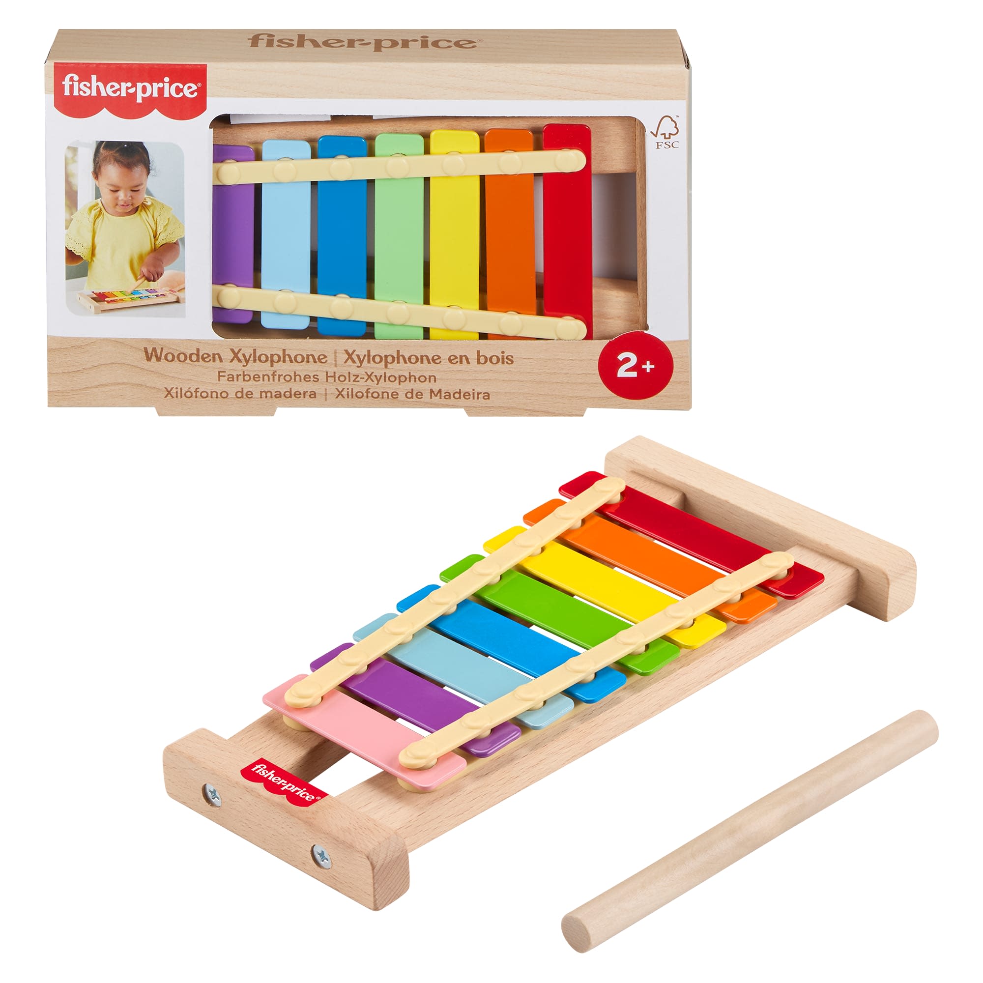 fisher price Fisher-Price Wooden Xylophone, Musical Instrument Toy For Toddlers, 2 Wood Pieces