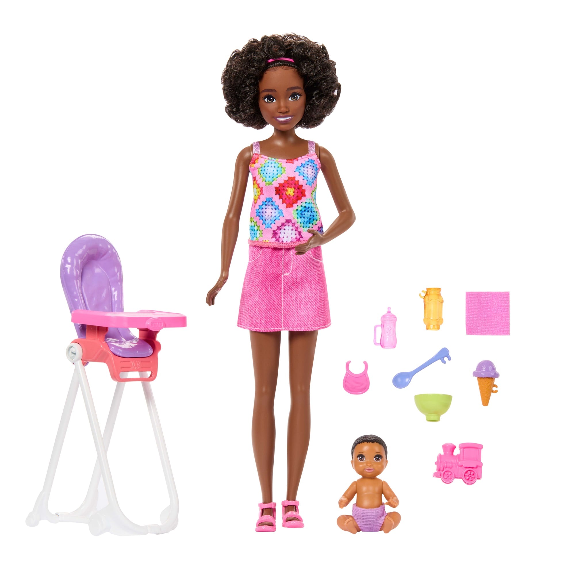 fisher price Barbie Skipper Babysitters Inc. Playset With Skipper Doll, Toddler Doll, High Chair & 8 Accessories