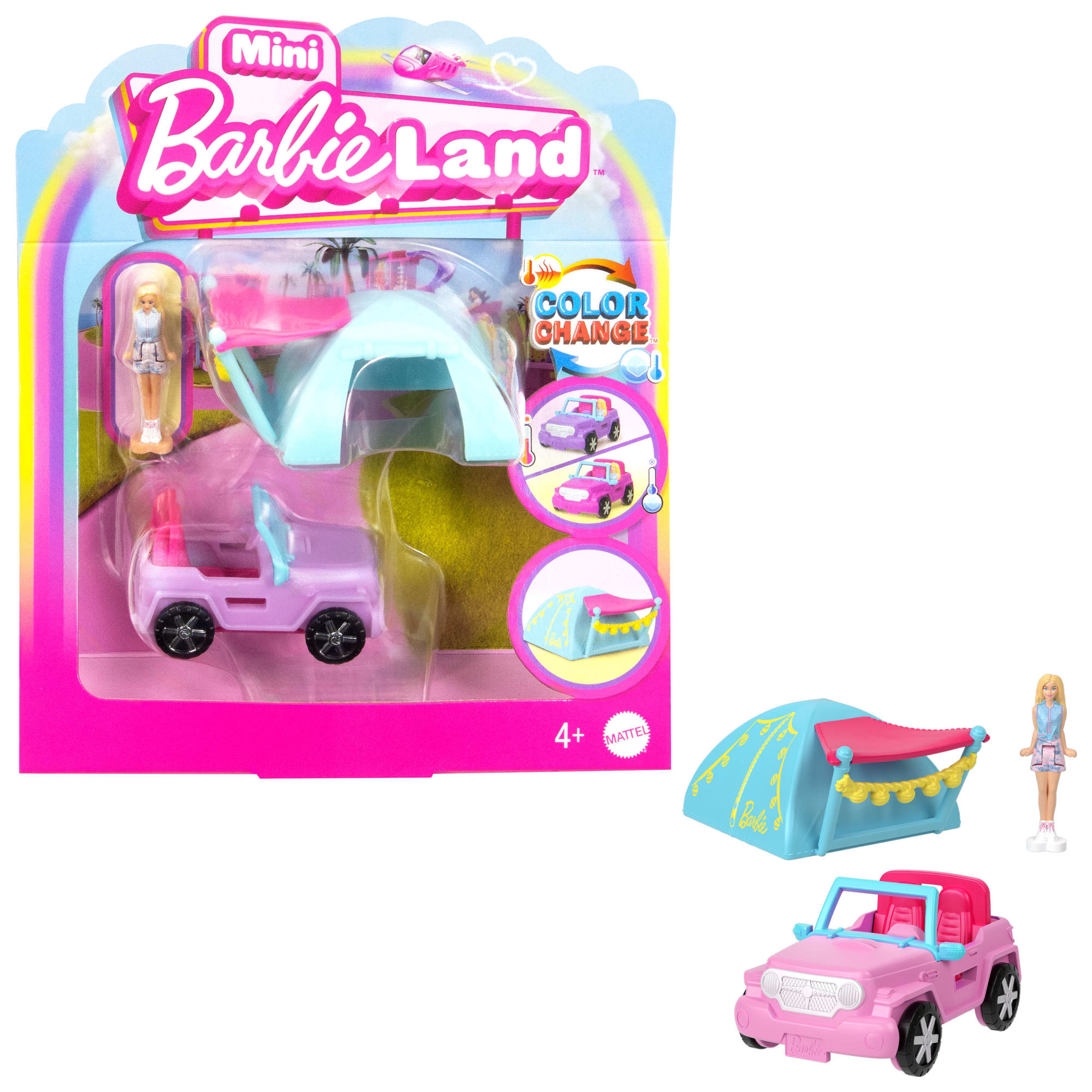 fisher price Barbie Mini Barbieland Doll & Vehicle Set With 1.5-inch Doll, Color-Change Suv & Tent Accessory