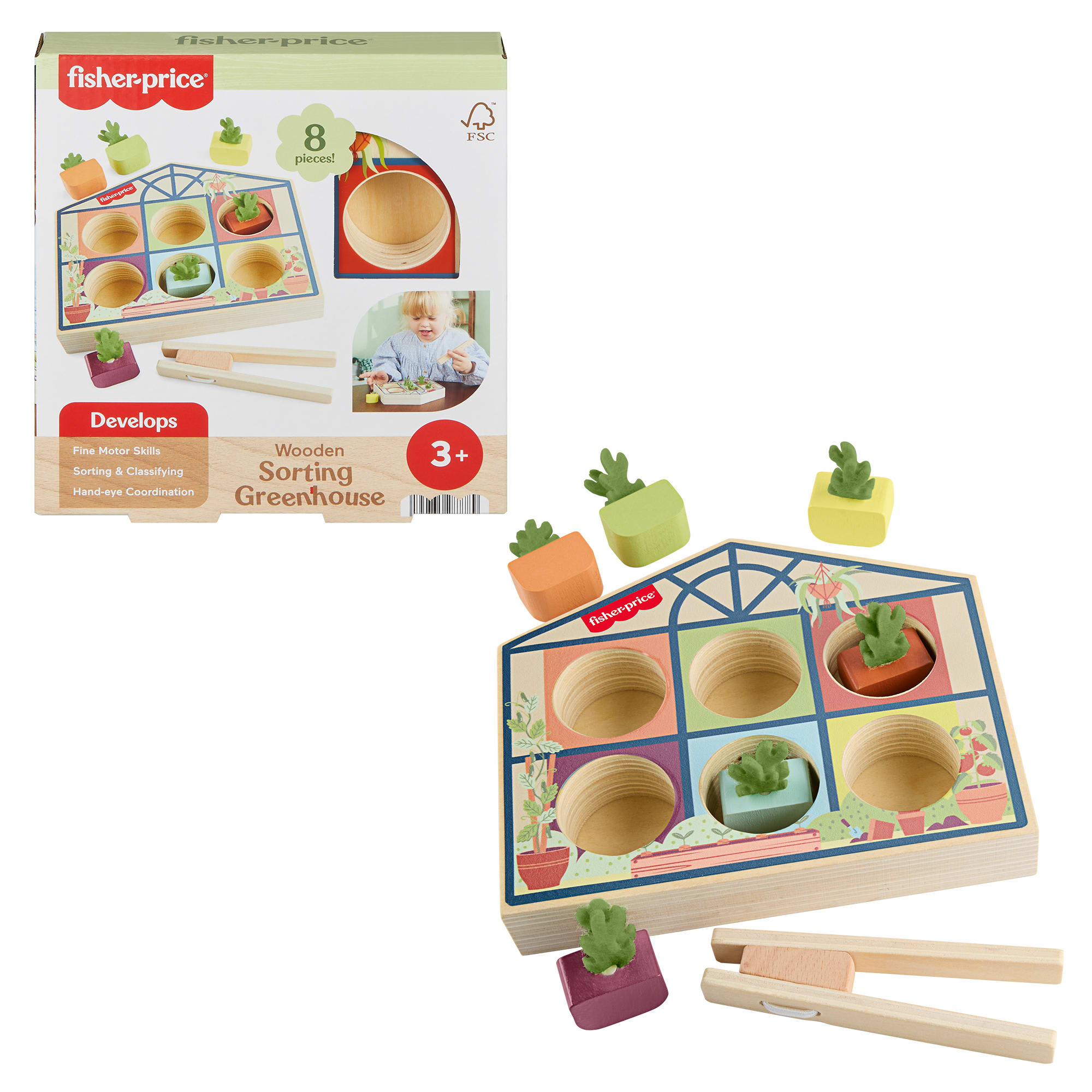 fisher price Fisher-Price Tiny Garden Wooden Sorting Greenhouse Activity Toy For Preschool Kids