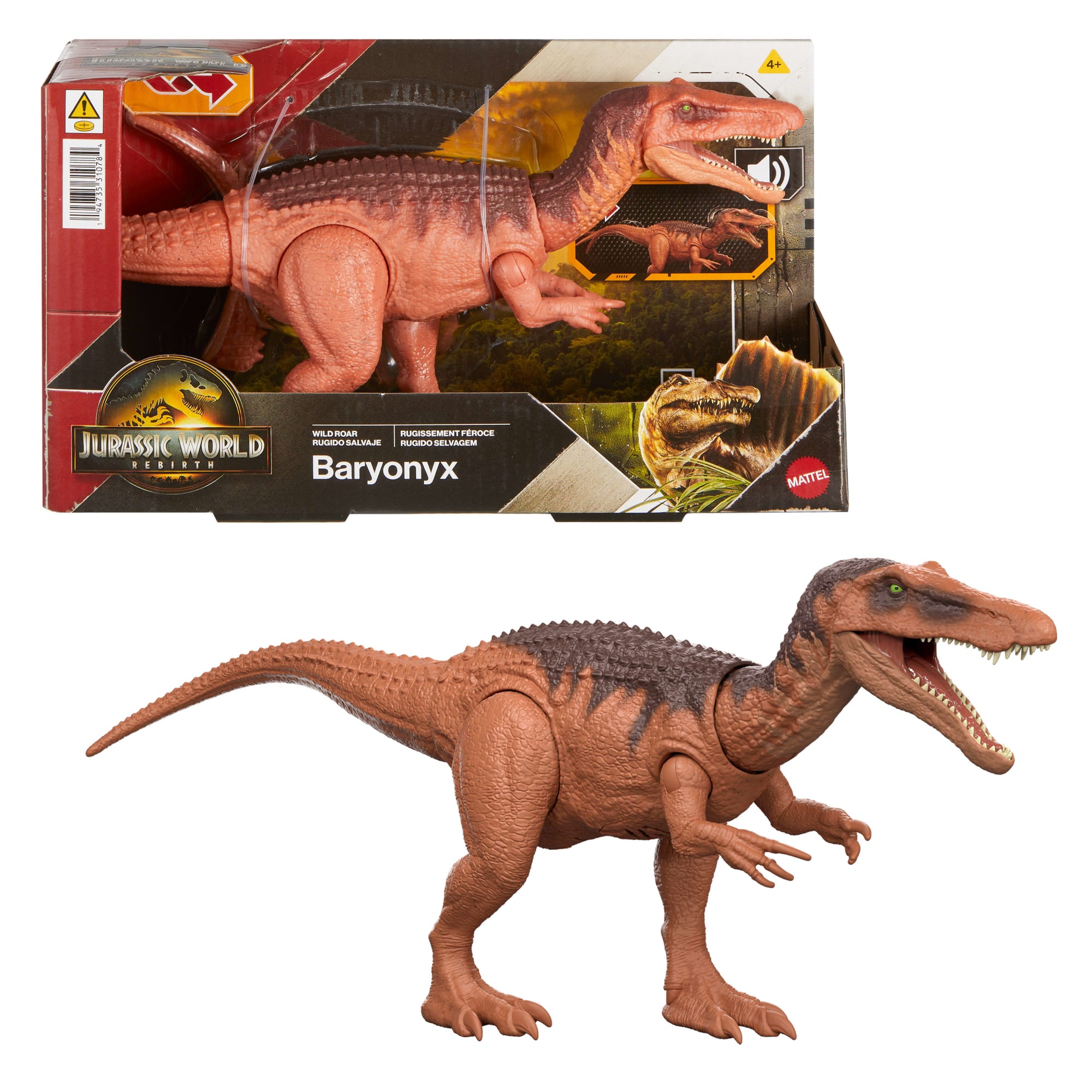 fisher price Jurassic World Rebirth Wild Roar Baryonyx Dinosaur Toy, Tail Controlled Attack Chomp & Sound