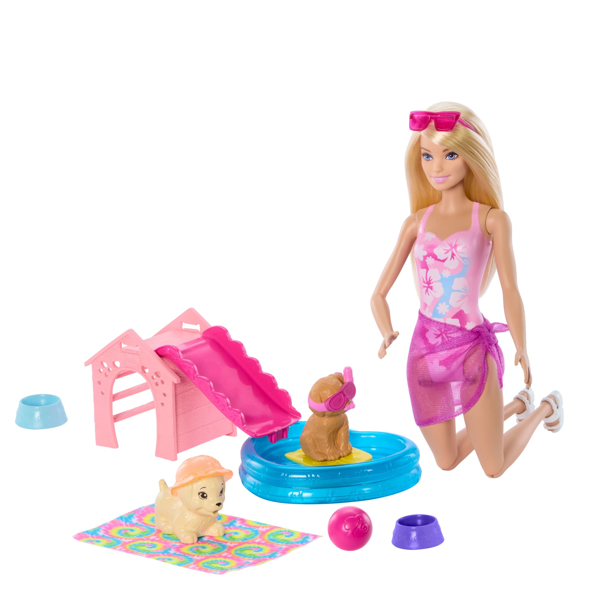 fisher price Barbie Puppy Pool Party Playset With Doll, Pool, Doghouse & Slide, 2 Pet Figures & 6 Accessories