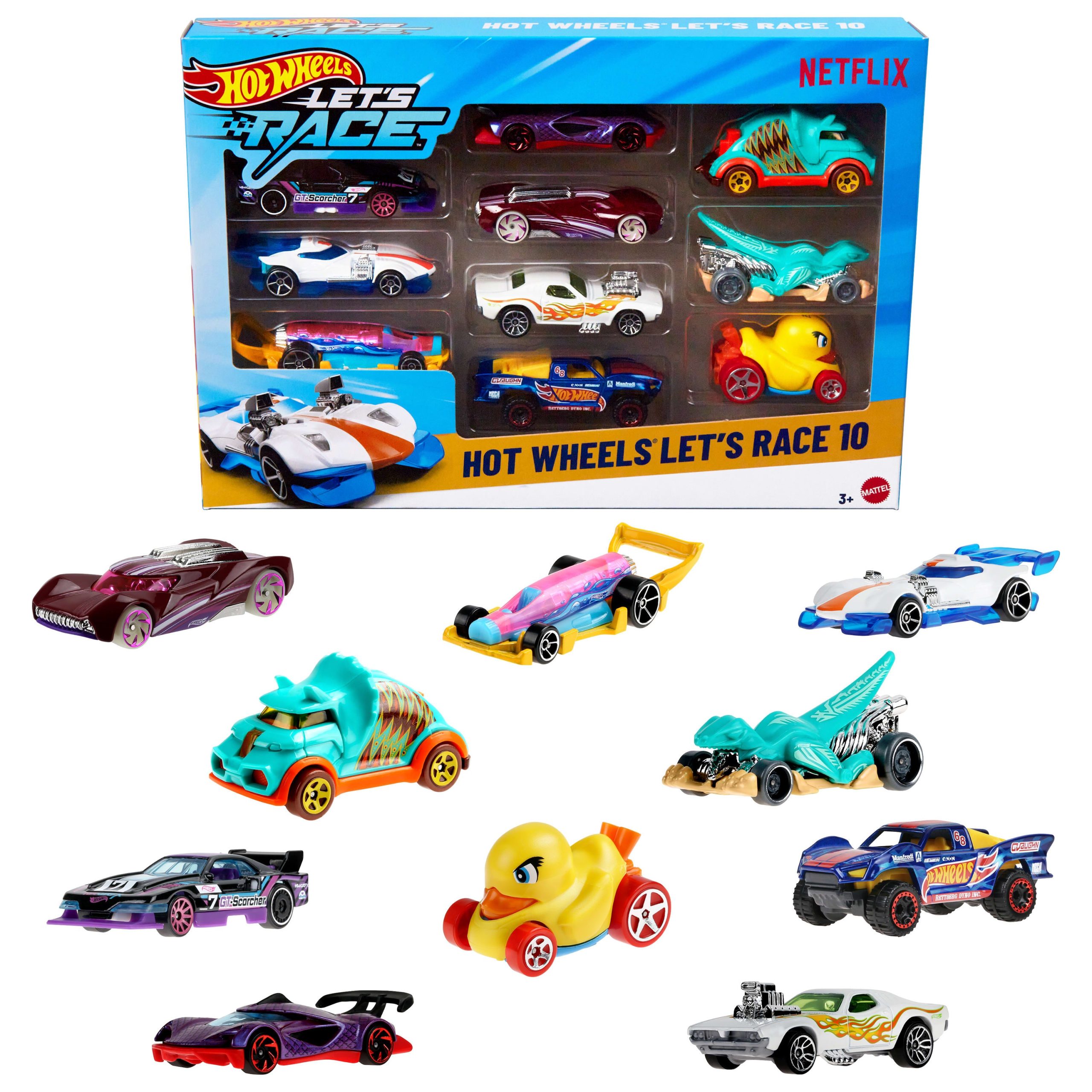 fisher price Hot Wheels Let's Race 10-Pack Of 1:64 Scale Toy Cars & Trucks From Netflix Show