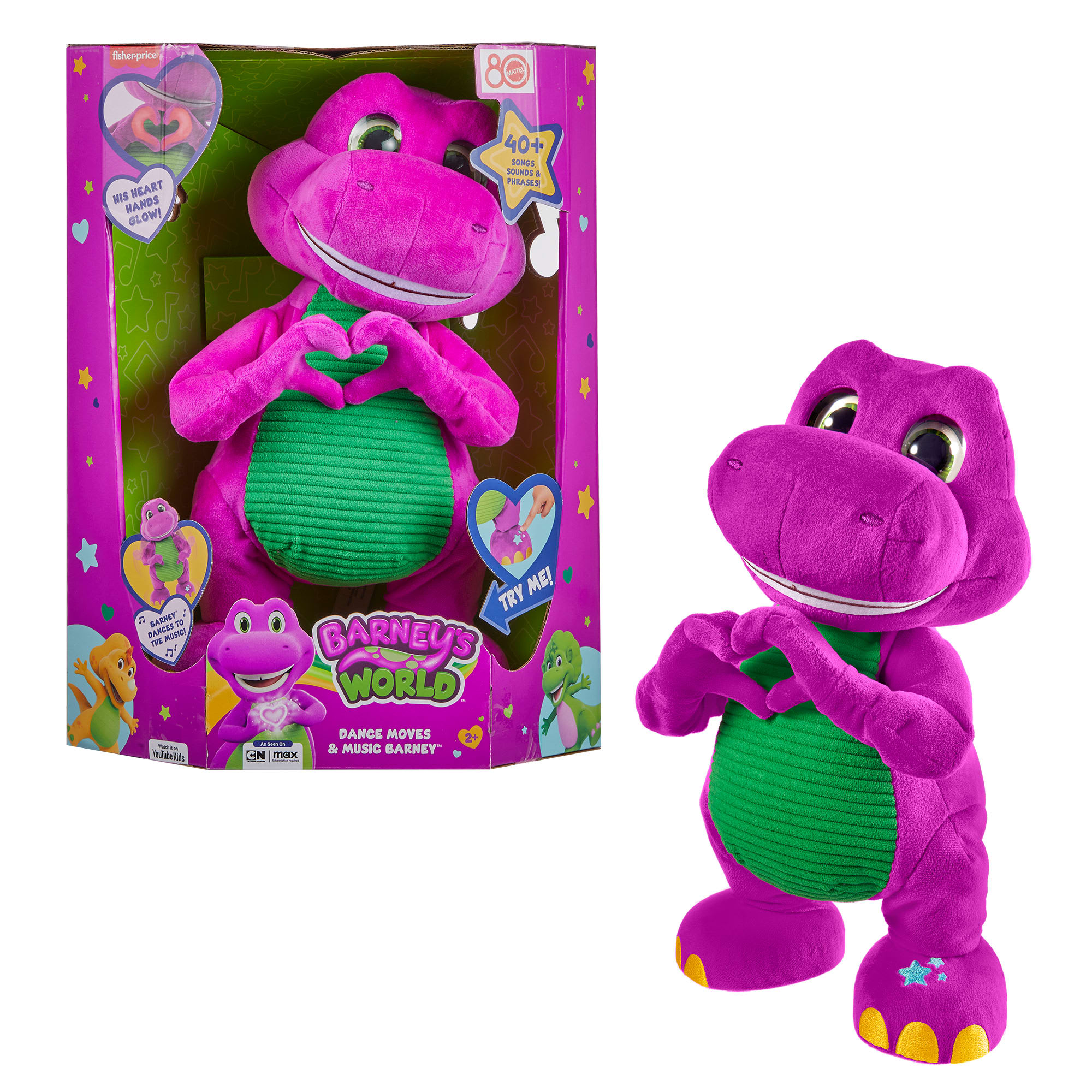 fisher price Fisher-Price Barney's World Dance Moves Music Barney Plush, 13-inch Figure, Songs, Sounds, Lights & Soft Texture
