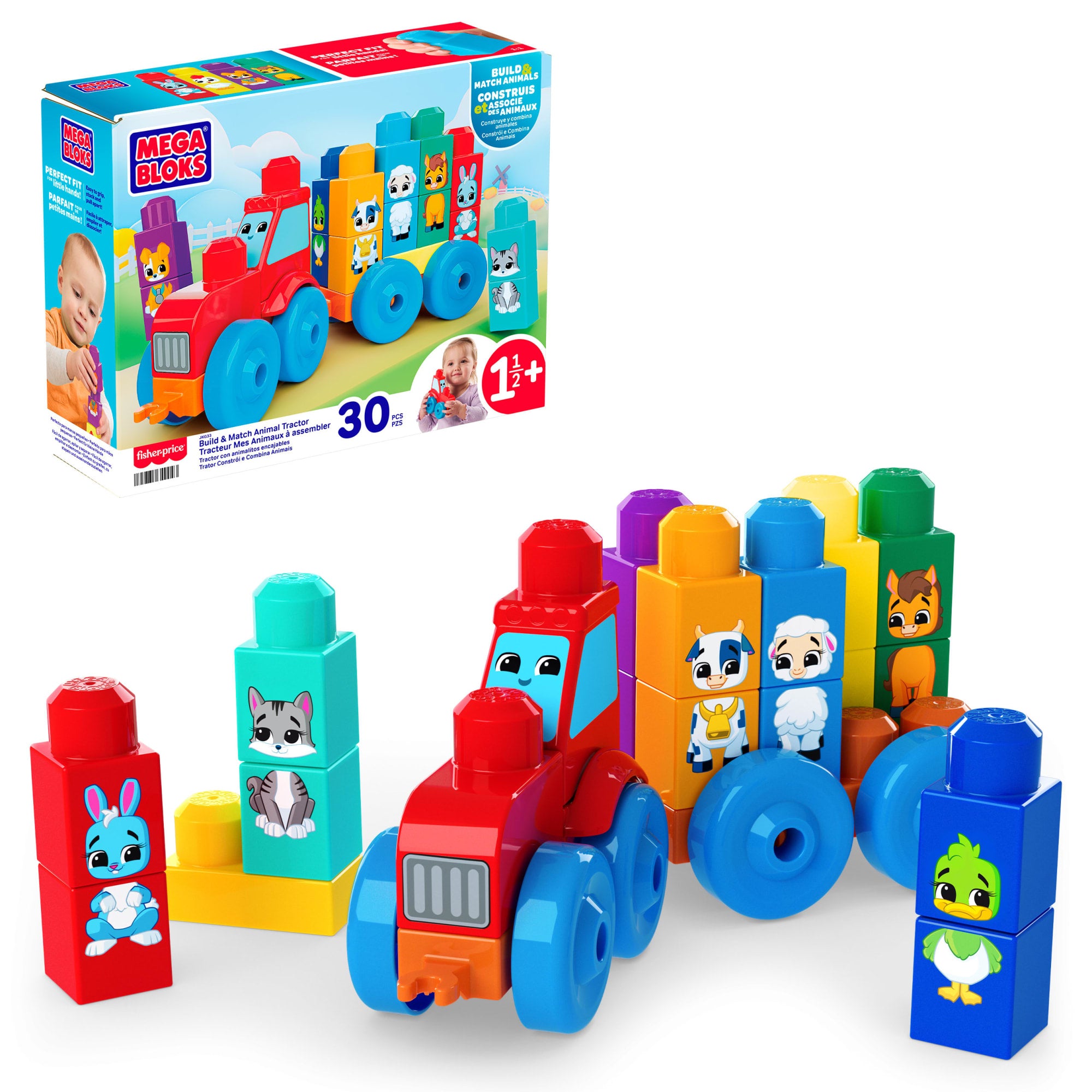 fisher price MEGA BLOKS First Builders Build & Match Animal Tractor Block Toy (30 Pieces) For Toddler