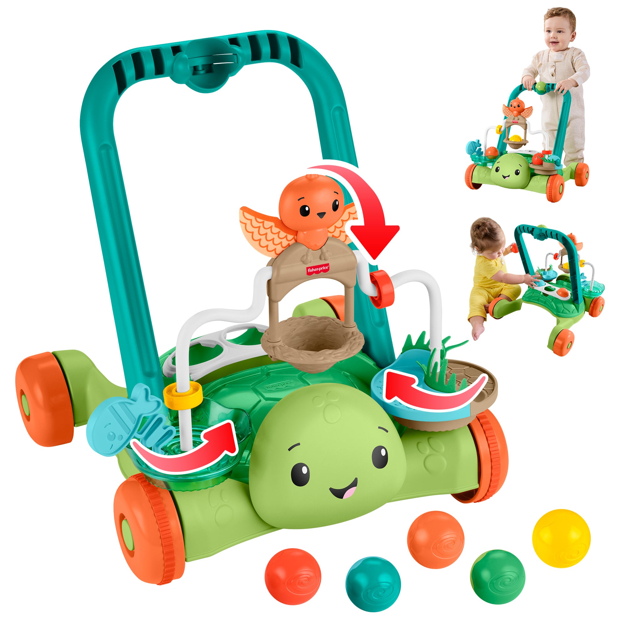 fisher price Fisher-Price Moves With You Turtle Walker, Baby & Toddler Activity Push Toy, 5 Balls