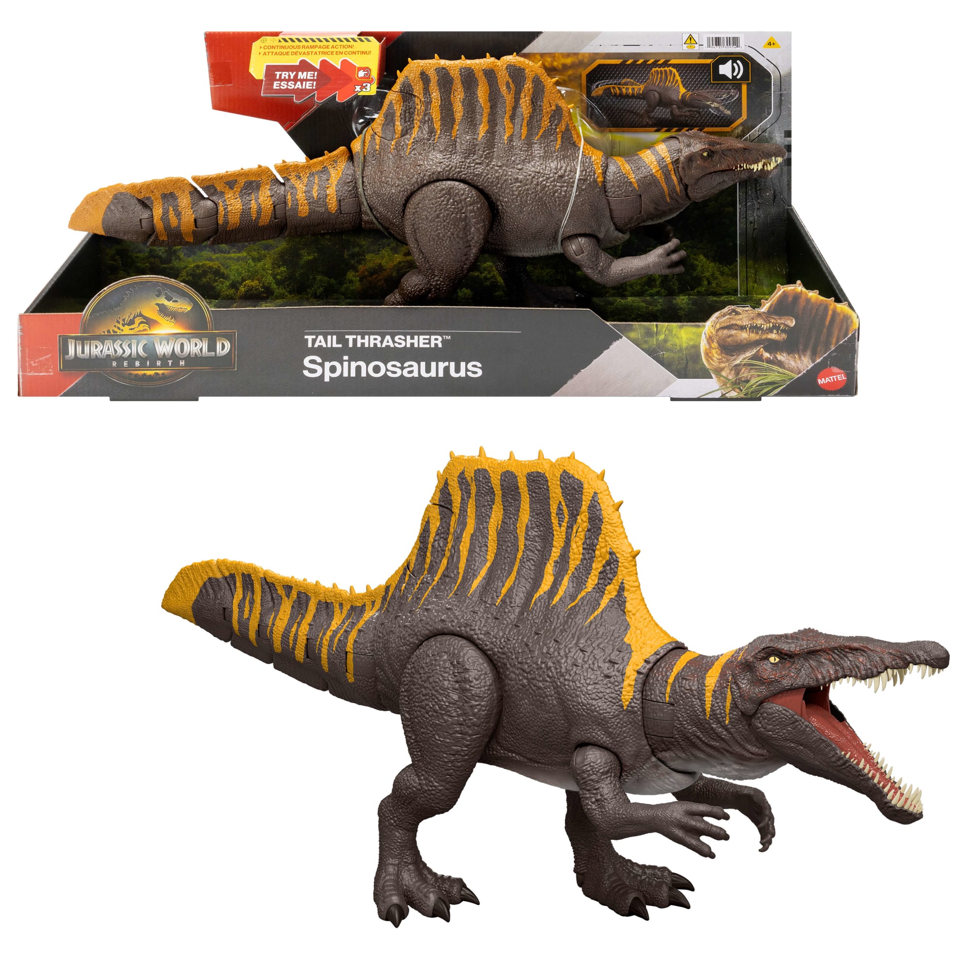 fisher price Jurassic World Rebirth Tail Thrasher Spinosaurus Action Figure, Dinosaur Toy With 2 Attack Moves