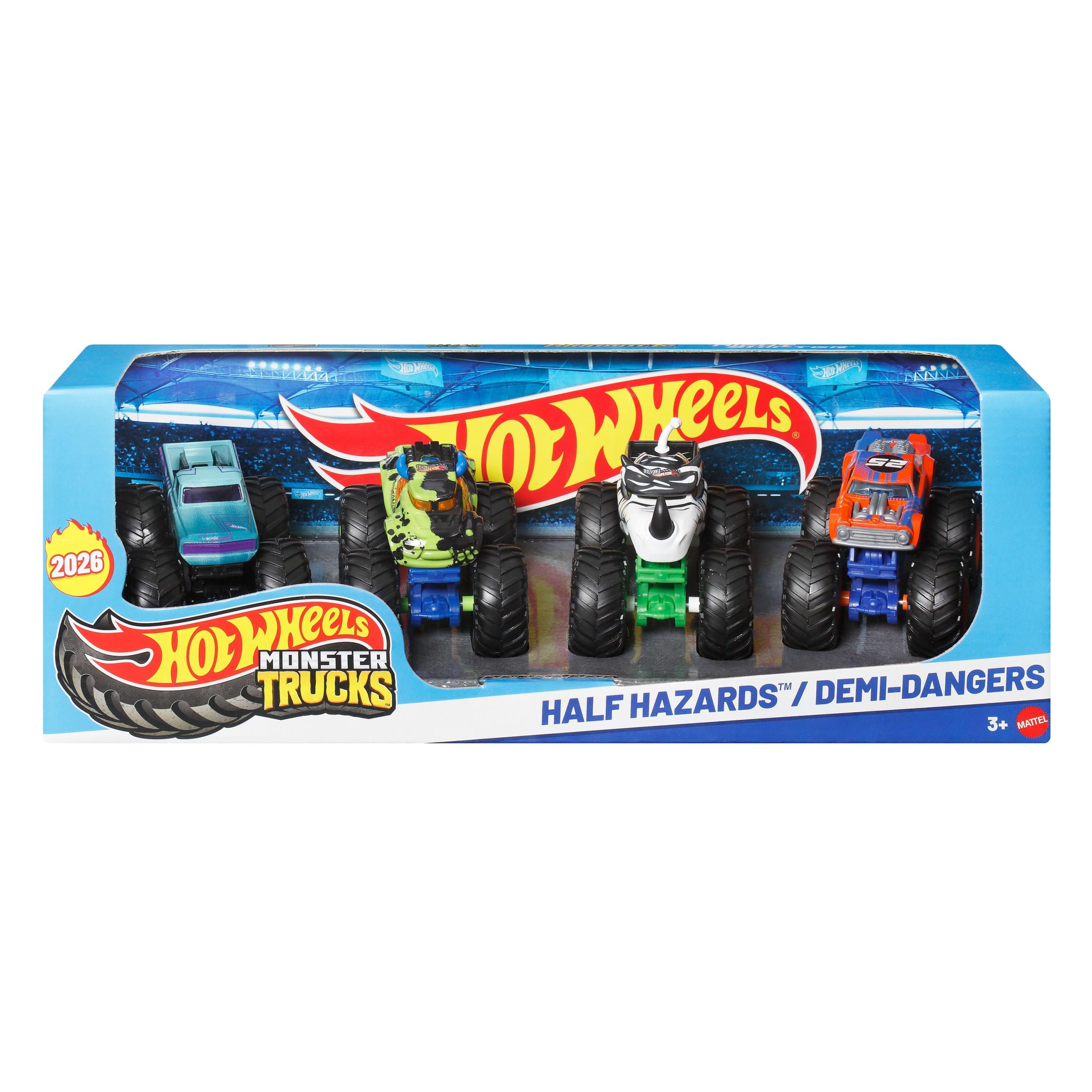 fisher price Hot Wheels Monster Trucks 4-Pack, Set Of 4 1:64 Scale Toy Trucks With Giant Wheels