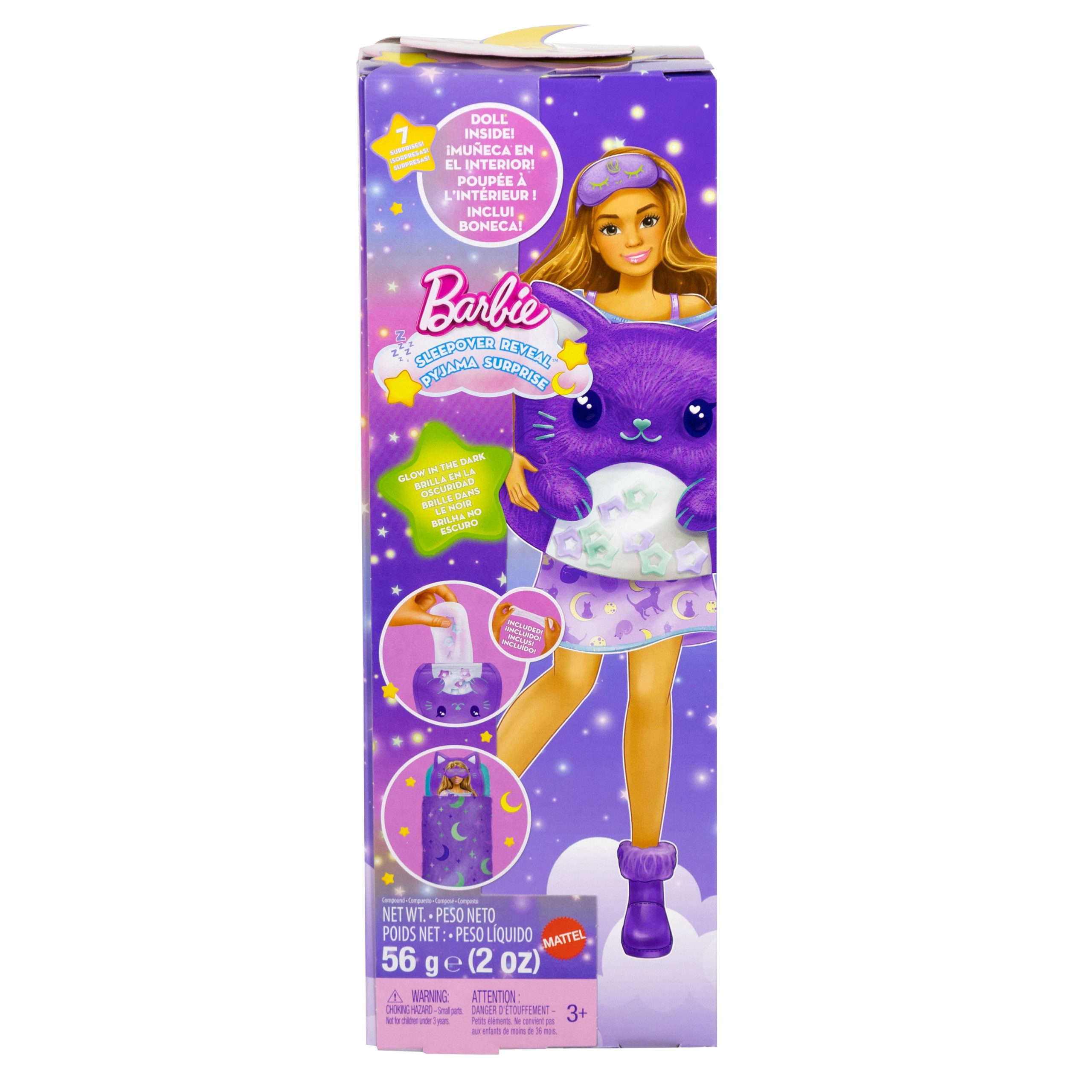 fisher price Barbie Party Unboxed Sleepover Reveal Series Purple Pajama Doll & Accessories With 7 Surprises