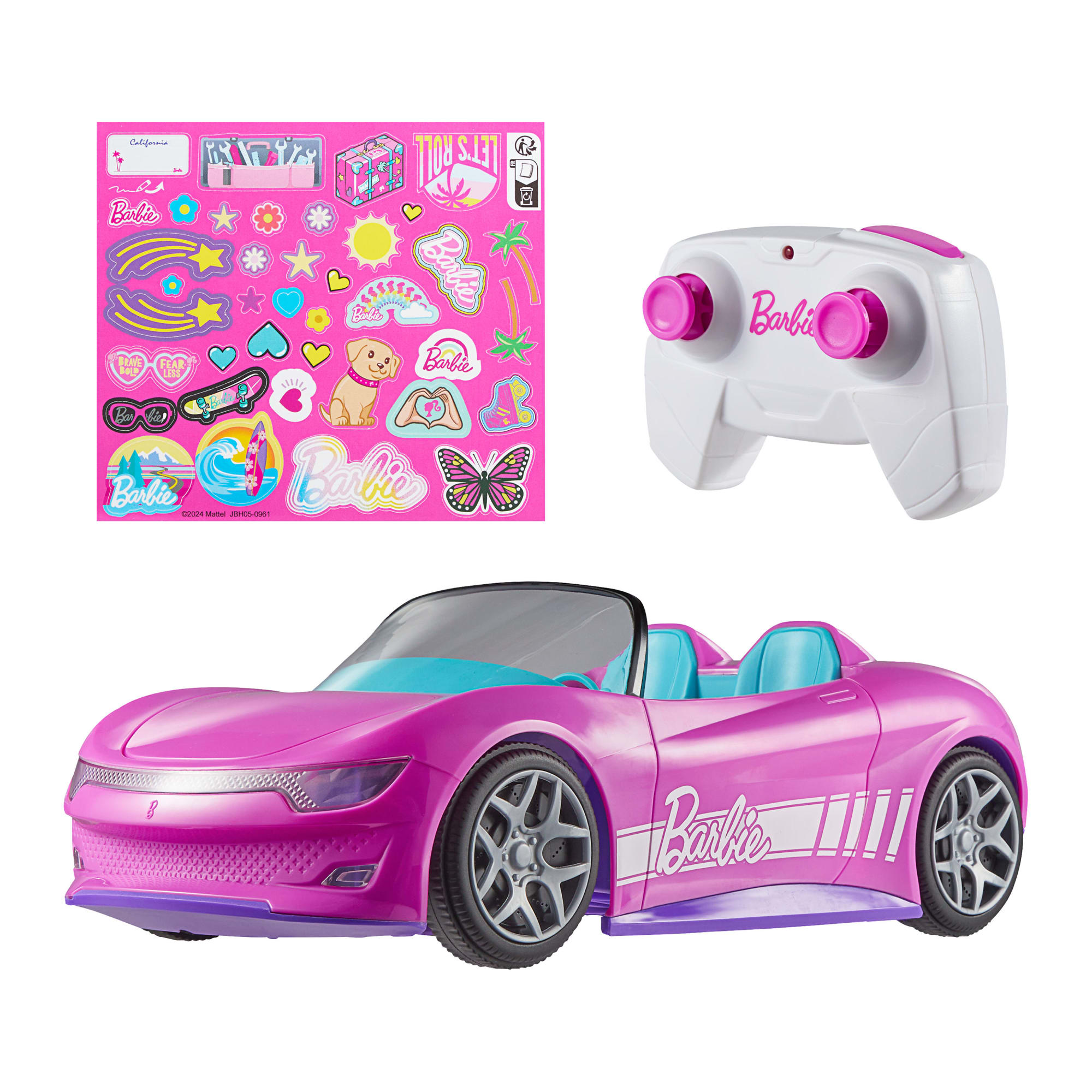 fisher price Hot Wheels RC Barbie Convertible, Battery-Powered Remote-Control Toy Car, Fits 2 Barbie Dolls