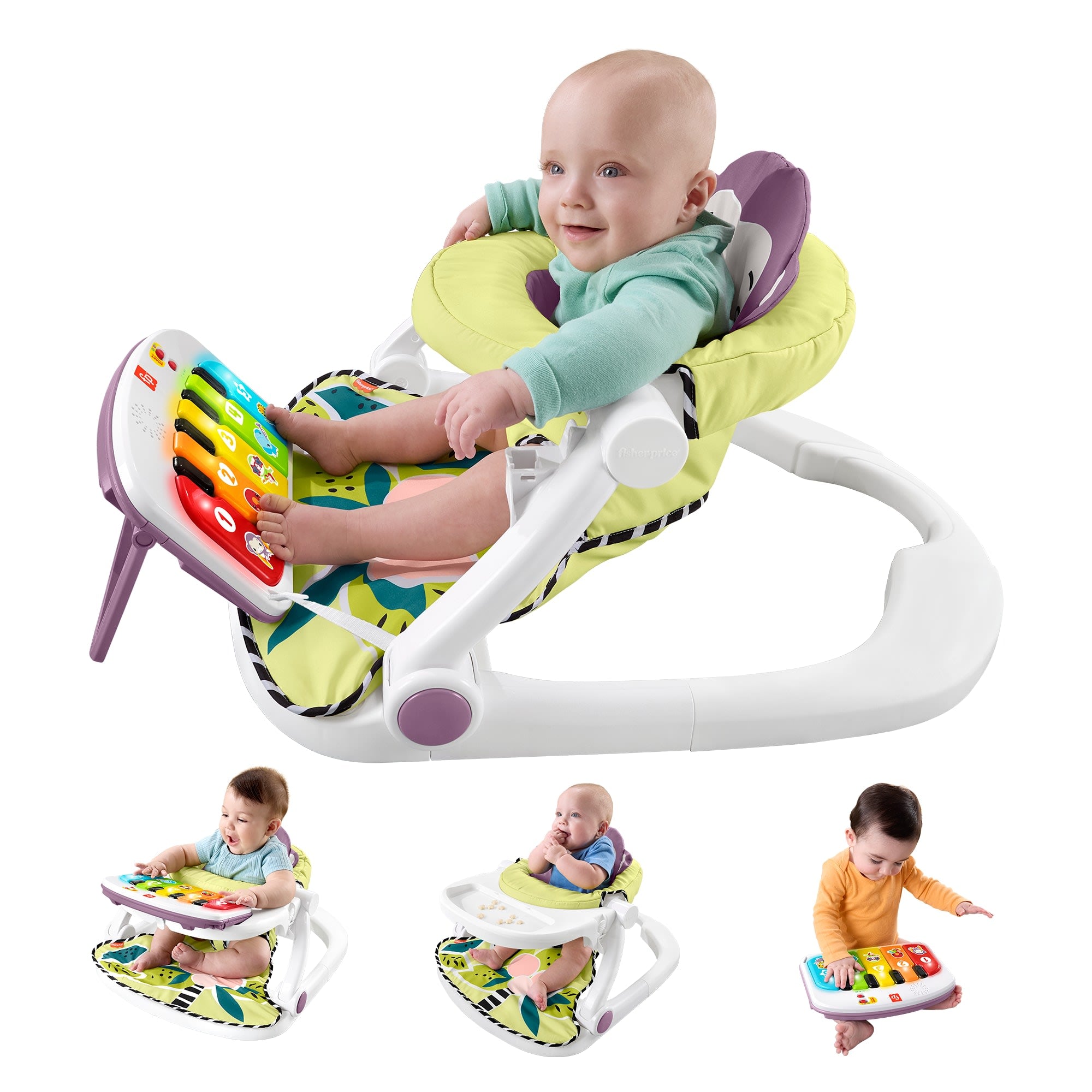 fisher price Fisher-Price Kick & Play Deluxe Sit-Me-Up Seat, Purple Monkey Baby Chair & Piano Learning Toy