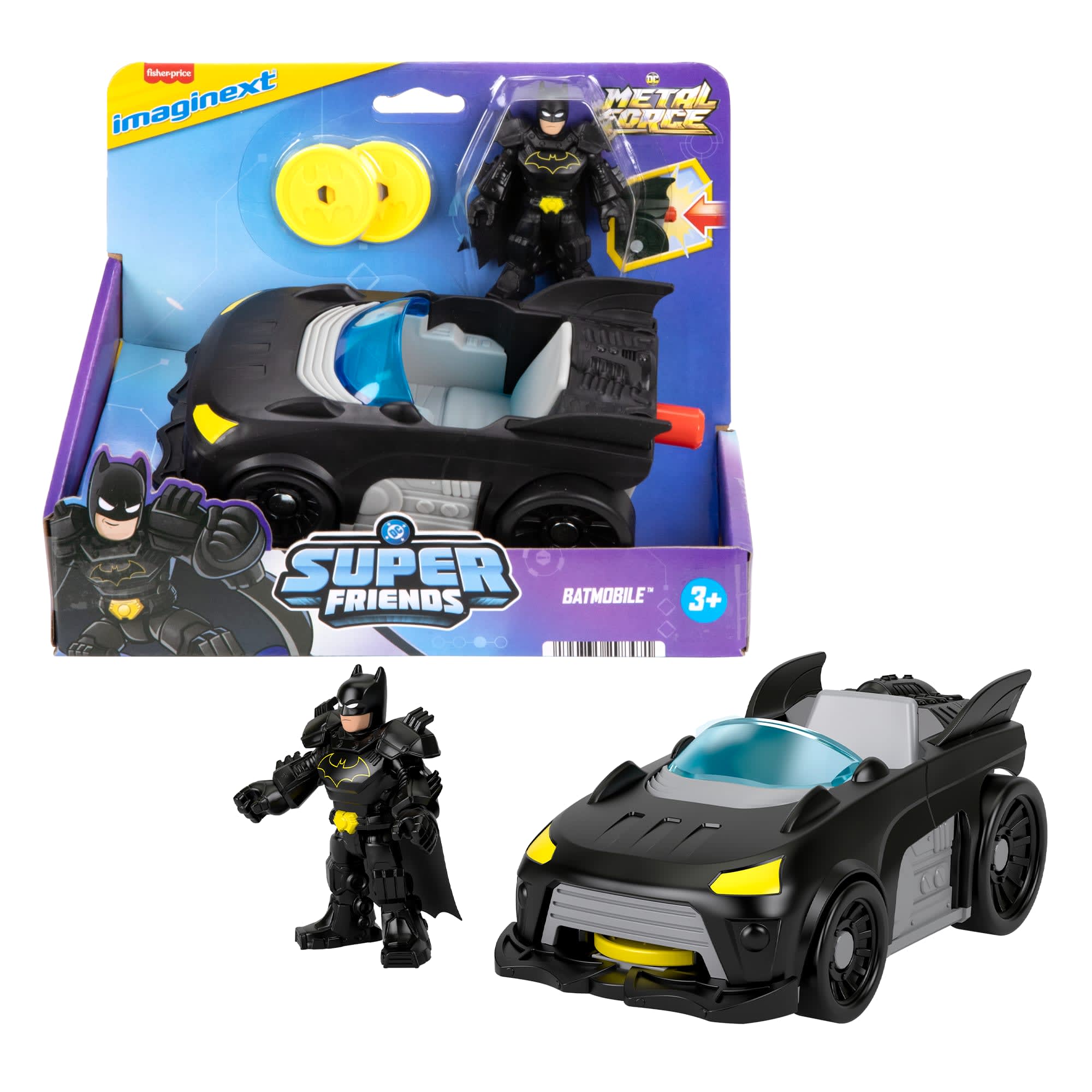 fisher price Fisher-Price Imaginext DC Super Friends Metal Force Batmobile Toy Car & Batman Action Figure Set