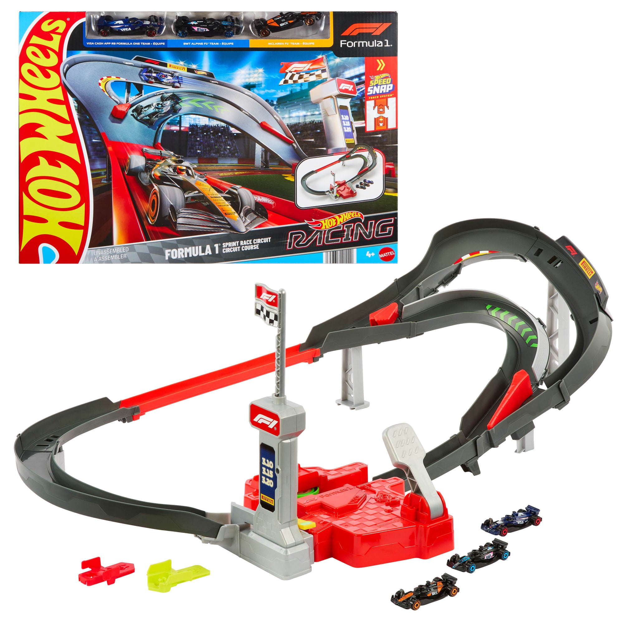 fisher price Hot Wheels Racing Formula 1 Sprint Race Circuit Track Set With 3 Die-Cast Toy Cars in 1:64 Scale
