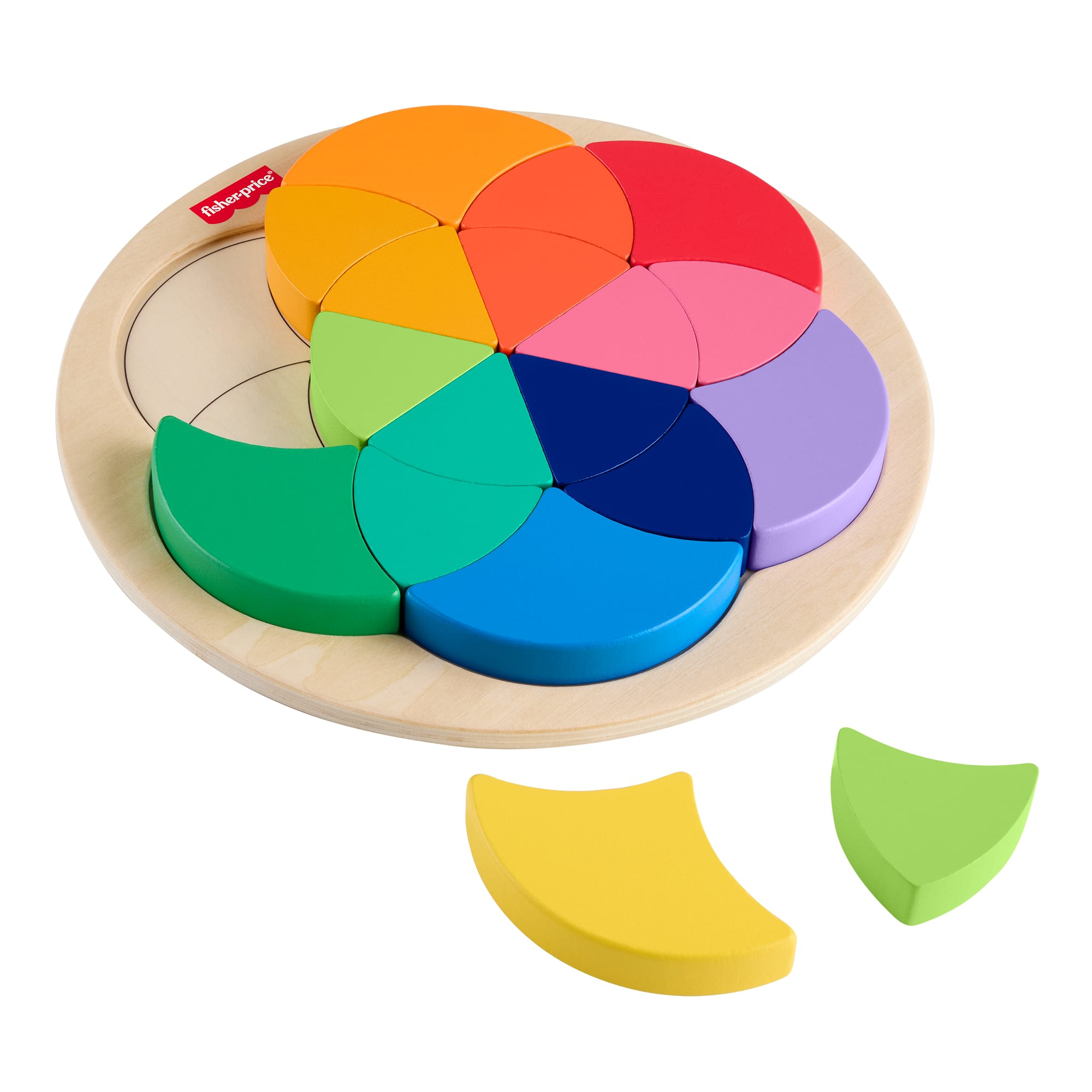 fisher price Fisher-Price Wooden Color Wheel Puzzle, Shape-Sorting Play For Preschool Kids, 19 Wood Pieces