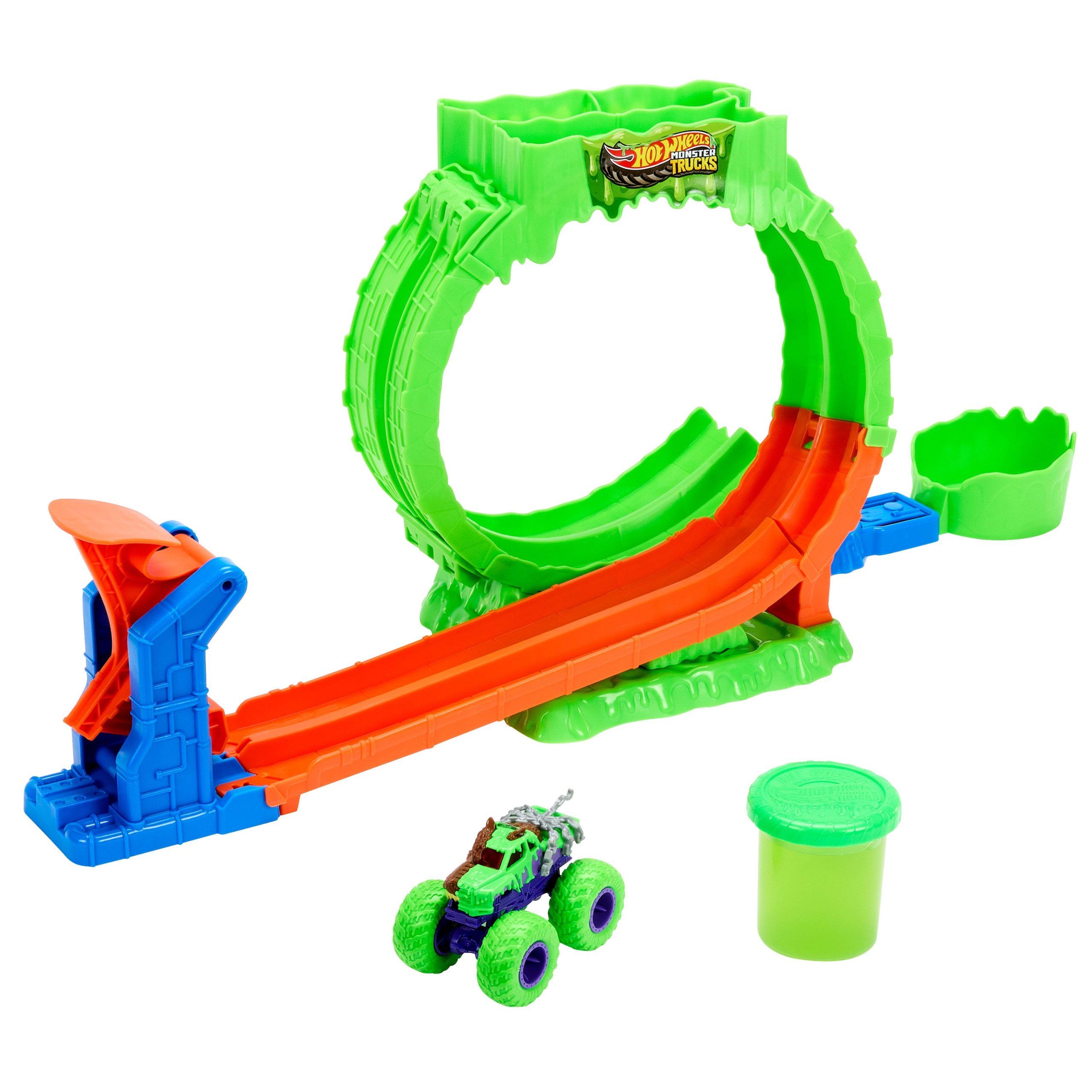 fisher price Hot Wheels Monster Trucks Mutant Chaos, Loop Challenge Playset With Wreckin?? Wolf Toy Truck & Slime