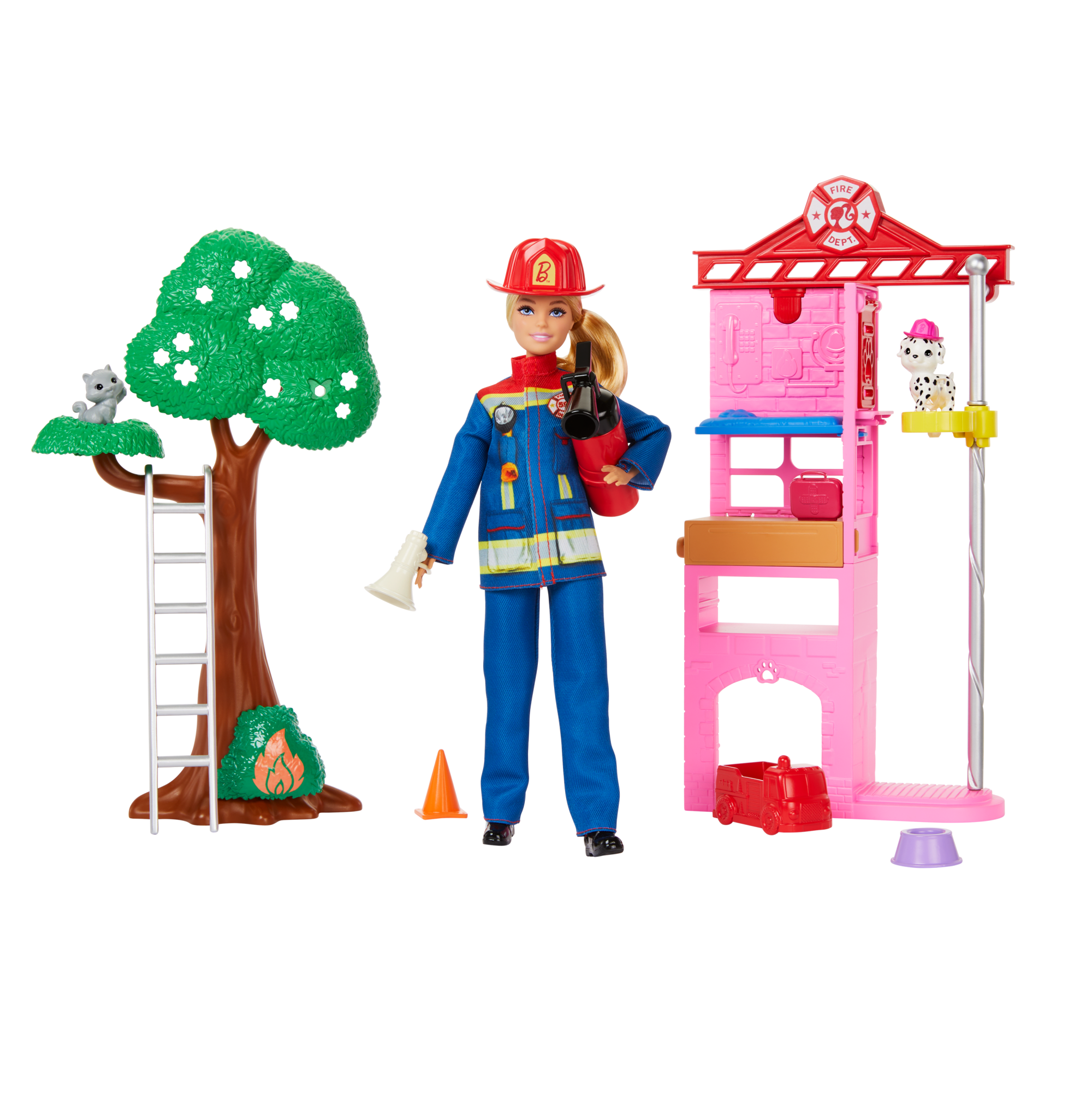 fisher price Barbie Firefighter Playset With Blonde Fashion Doll, Fire Station, 2 Pets & 10+ Accessories
