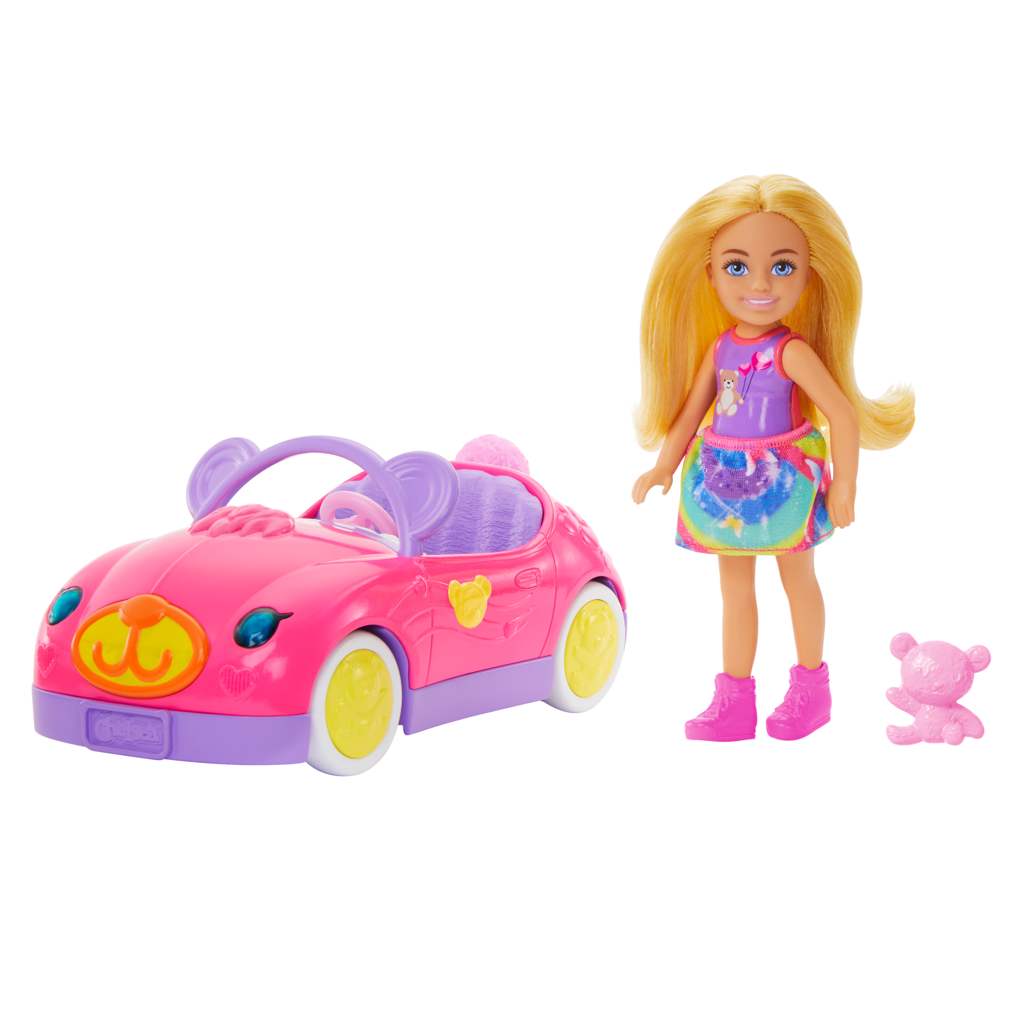 fisher price Barbie-Chelsea et Son Cabriolet-Coffret Poup??e Blonde, Ours en Peluche