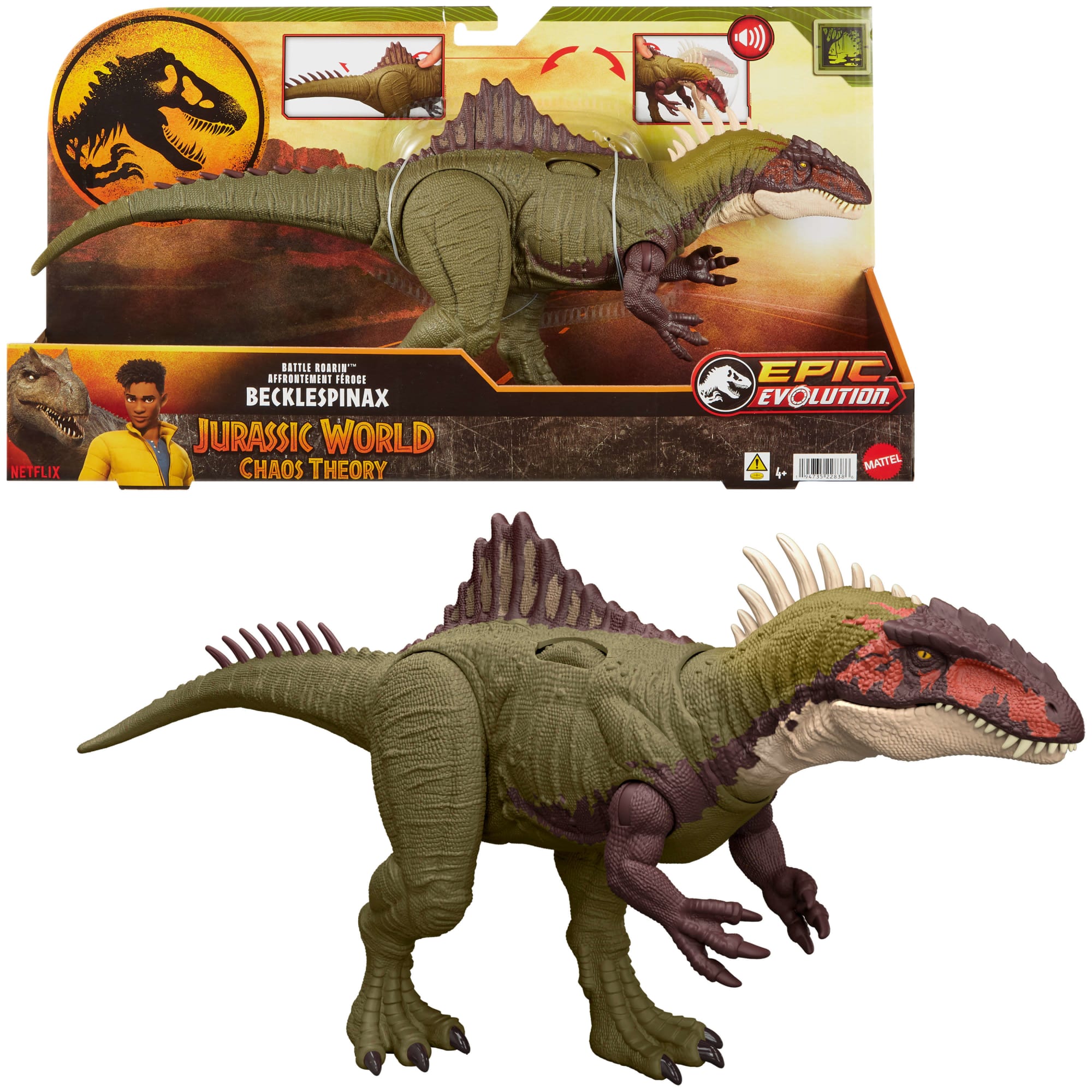 fisher price Jurassic World Battle Roarin?? Becklespinax Dinosaur Action Figure Toy, Rampage Strike