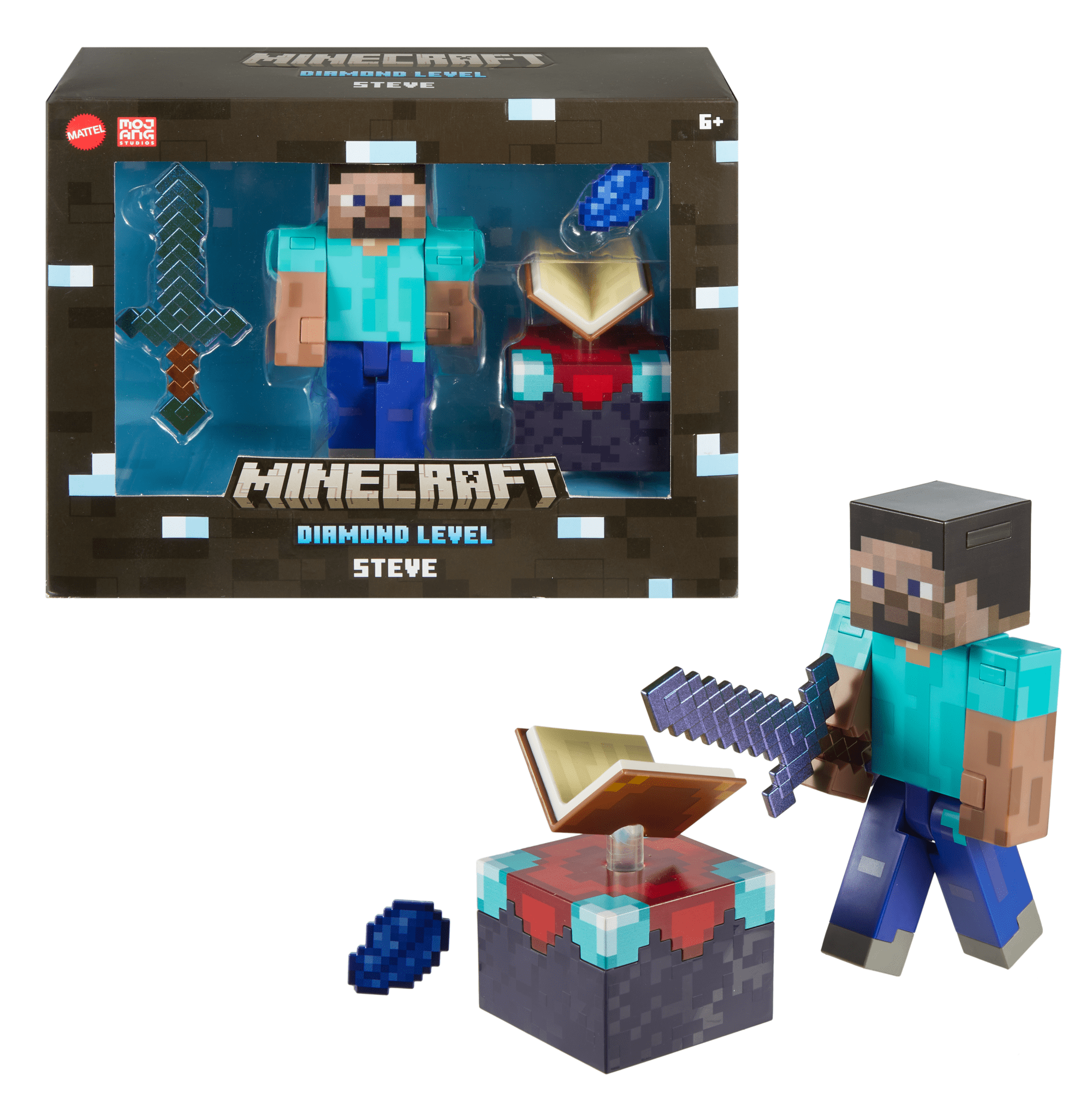 fisher price Minecraft Diamond Level Steve Action Figure, 3 Accessories, 5.5-in Collector Scale