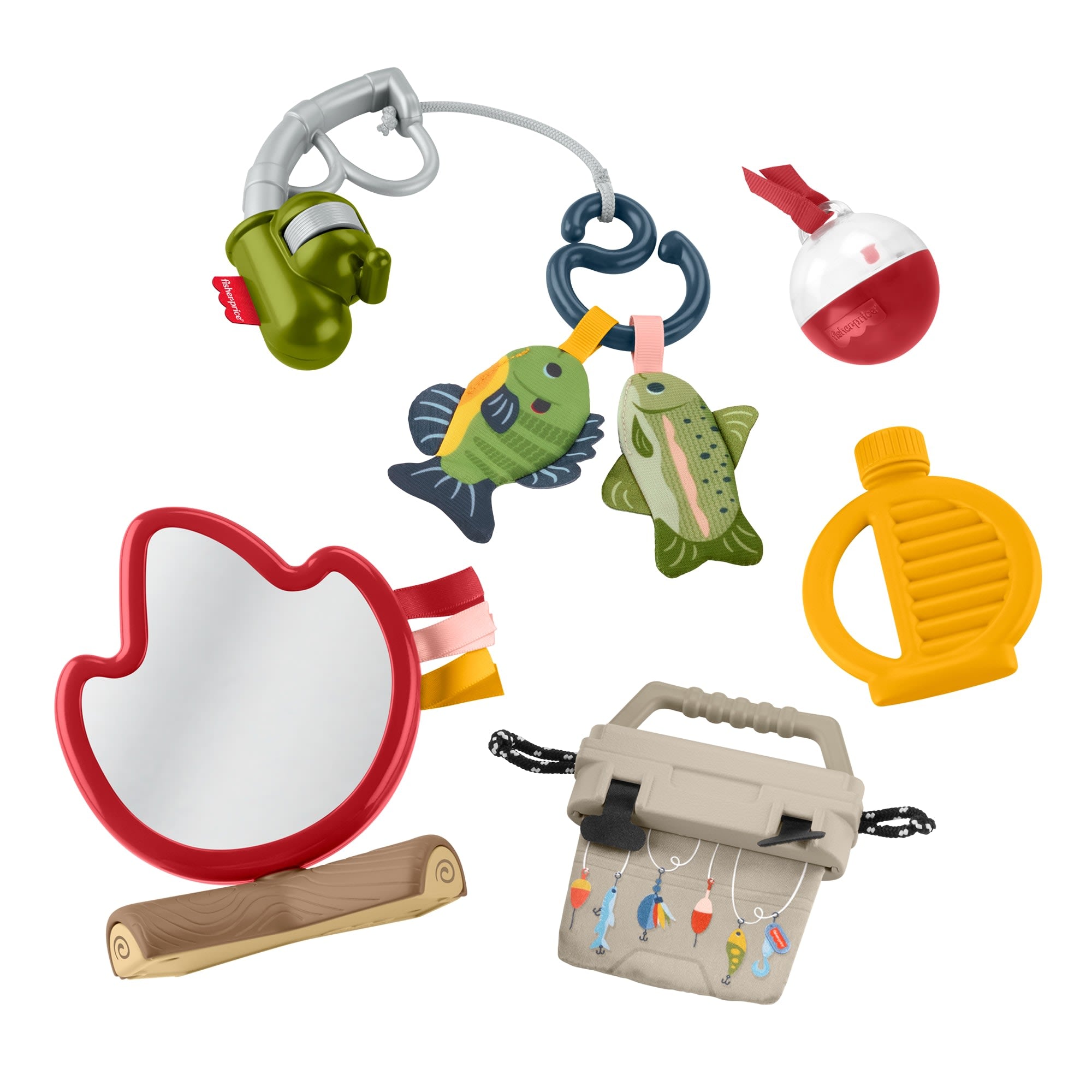 fisher price Fisher-Price Mini Me Moments Camp & Crinkle Gift Set, 7-Piece Fishing & Hiking Baby Activity Toys