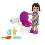 fisher price Barbie Small Doll And Accessories, Babysitters Inc. Set With Toilet And 5 Pieces