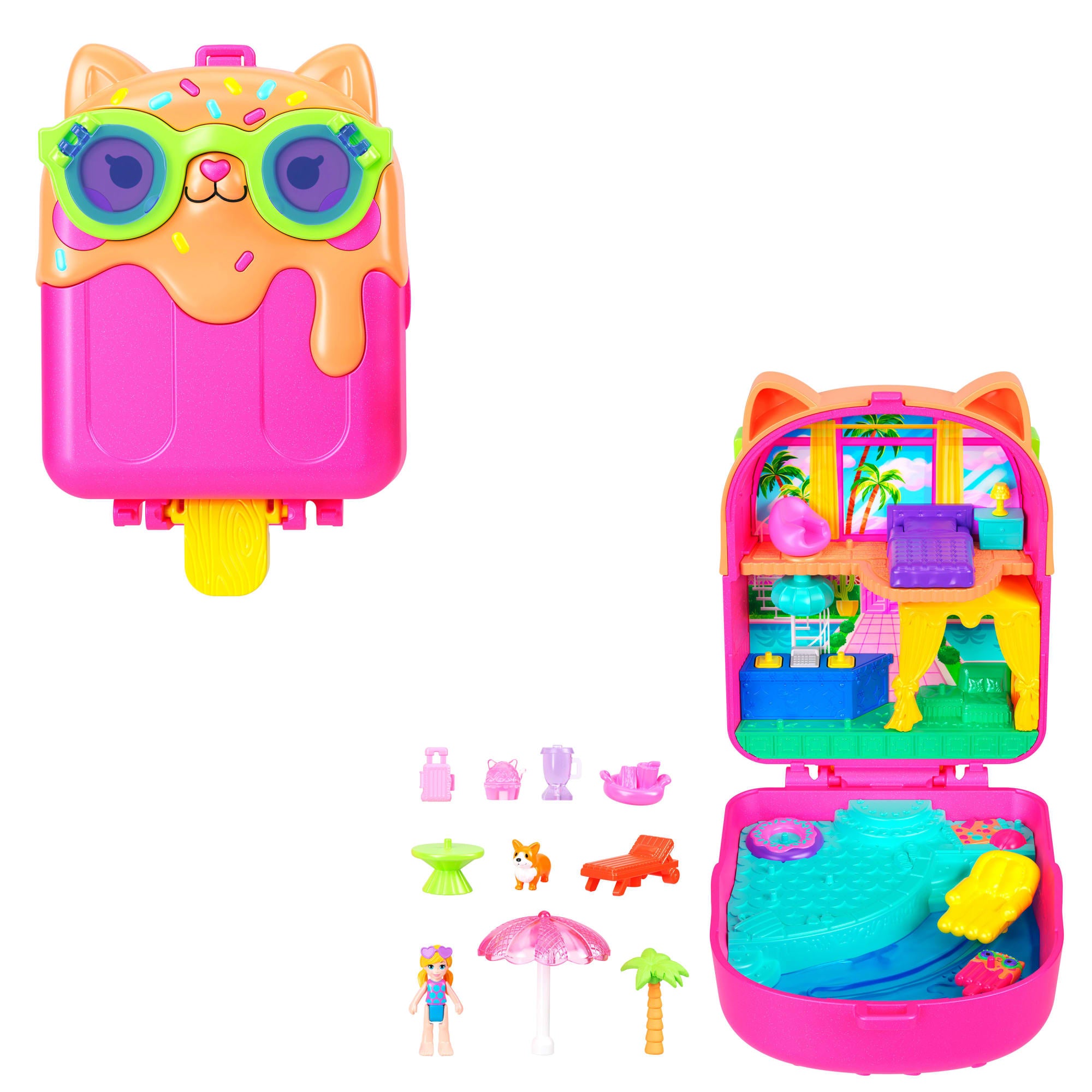 fisher price Polly Pocket Set de Juego Compacto Resort Paleta Gatito