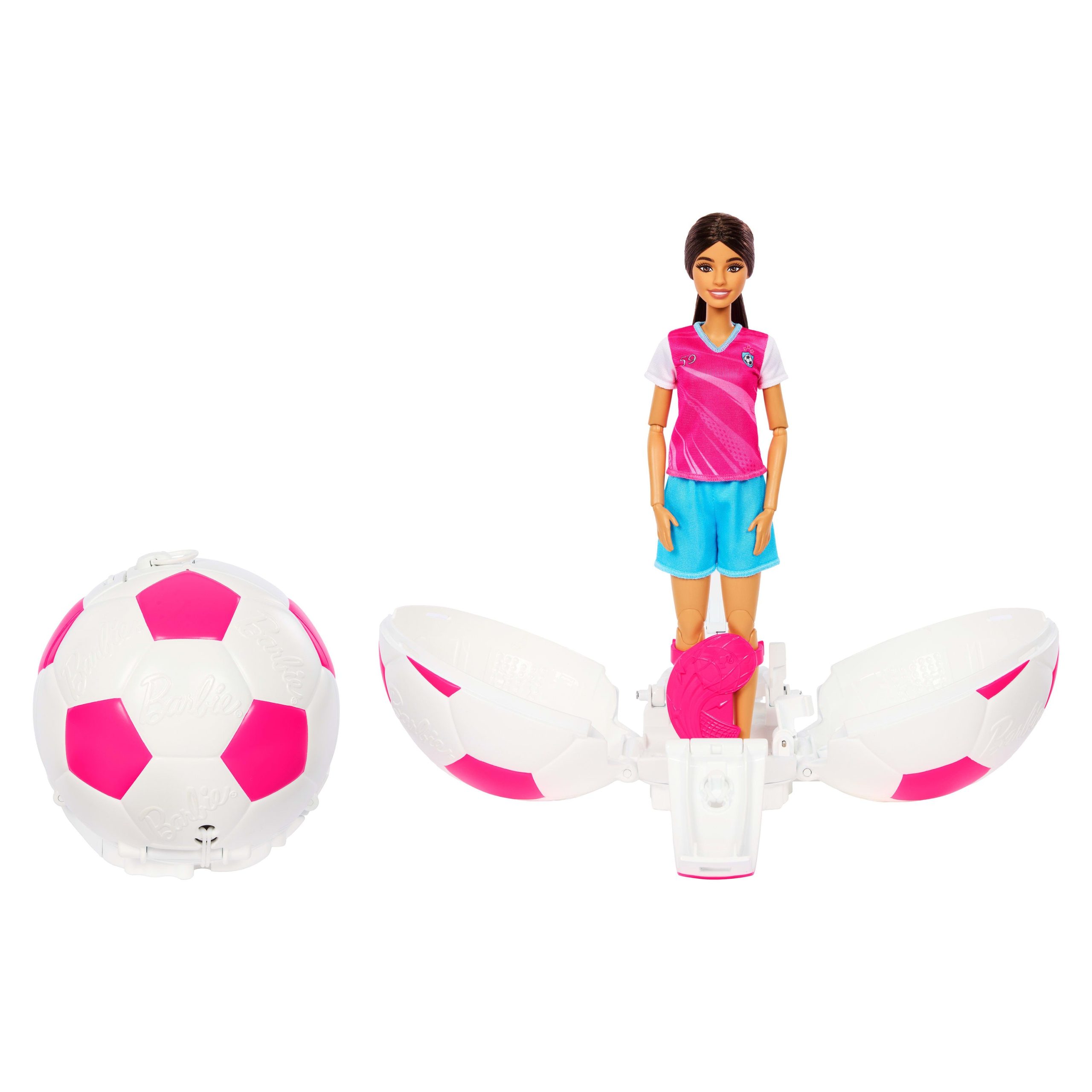 fisher price Barbie Team Barbie Roll And Reveal Soccer Player Doll And Accessories With Brunette Fashion Doll, 8 Surprises & Soccer Ball Encasement