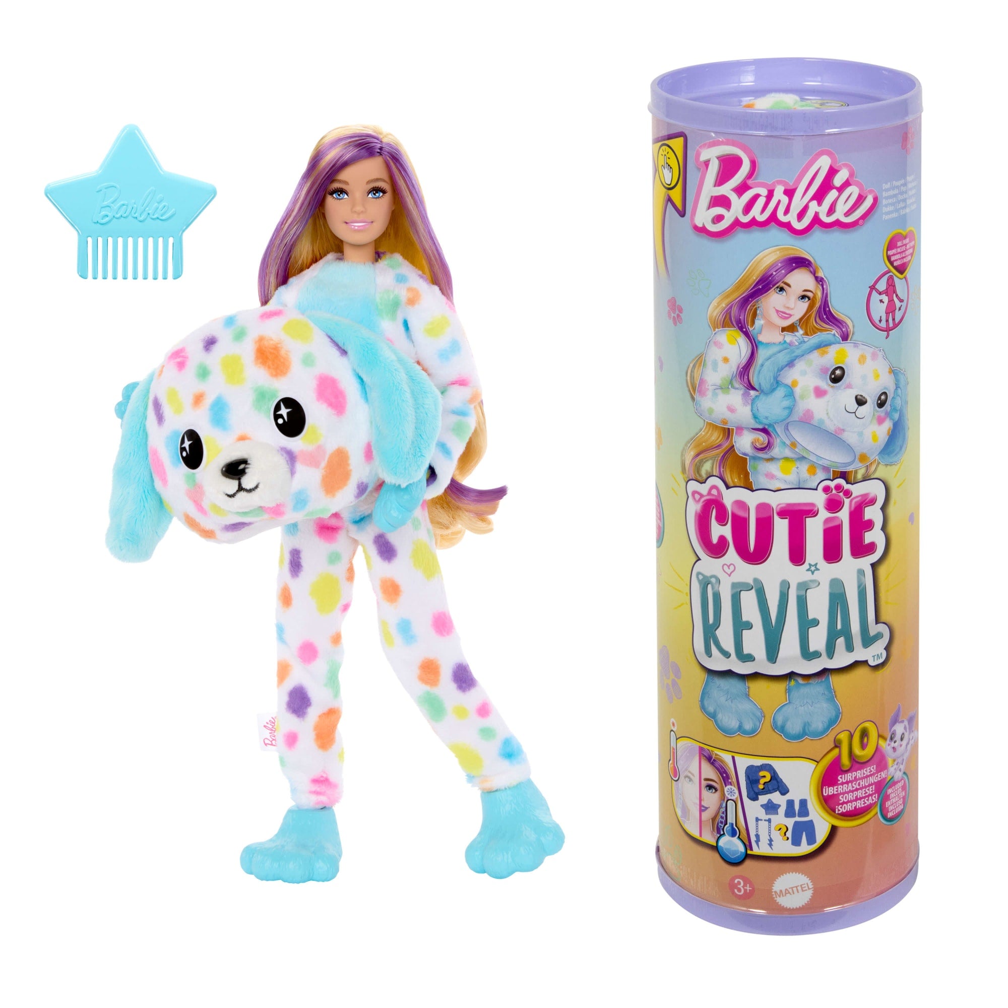 fisher price Barbie Cutie Reveal Doll, Dalmatian Costume & Accessories, Color Dream Series With 10 Surprises