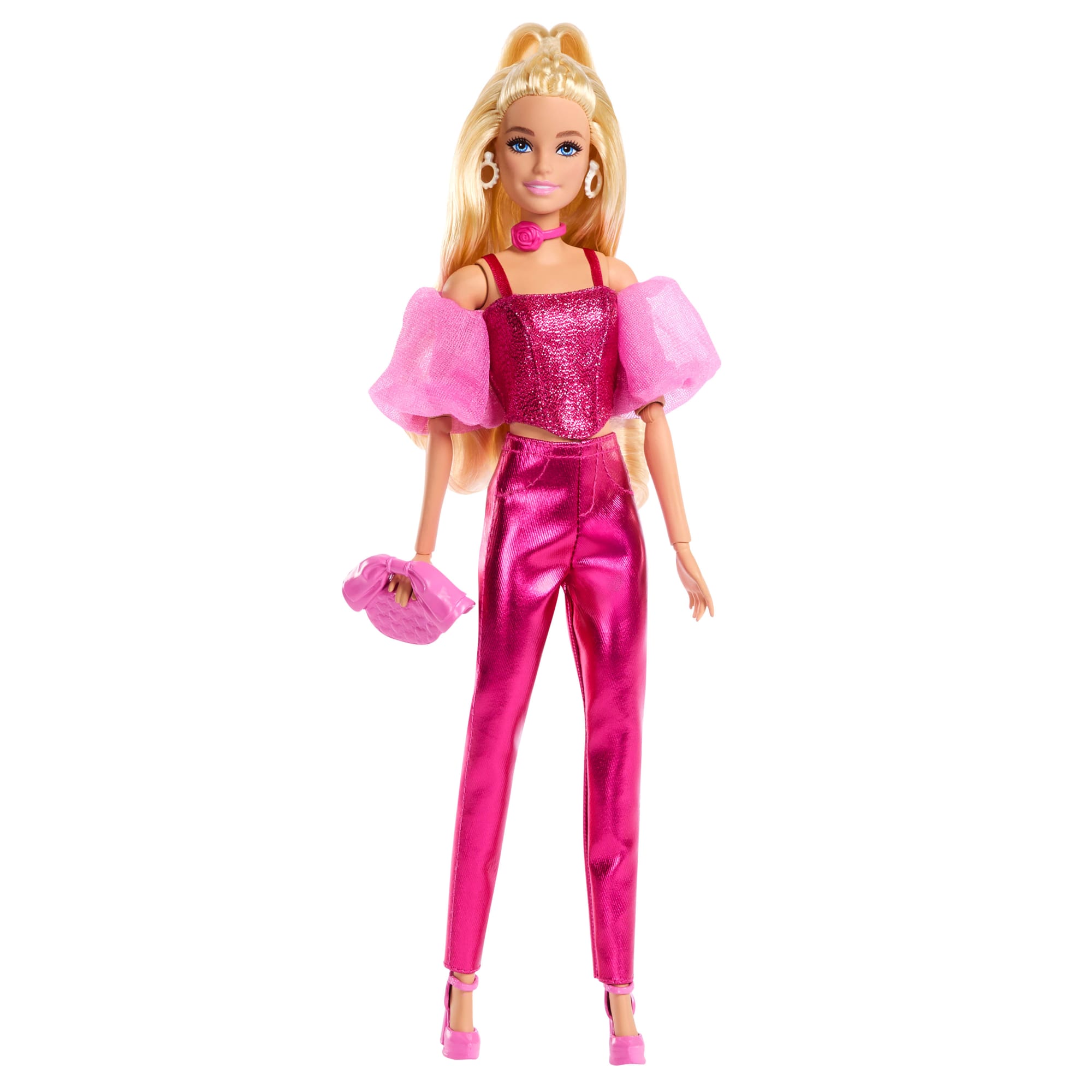 fisher price Barbie Fashionista Mu?eca Deluxe Cabello Rubio y Conjunto Rosa Met??lico