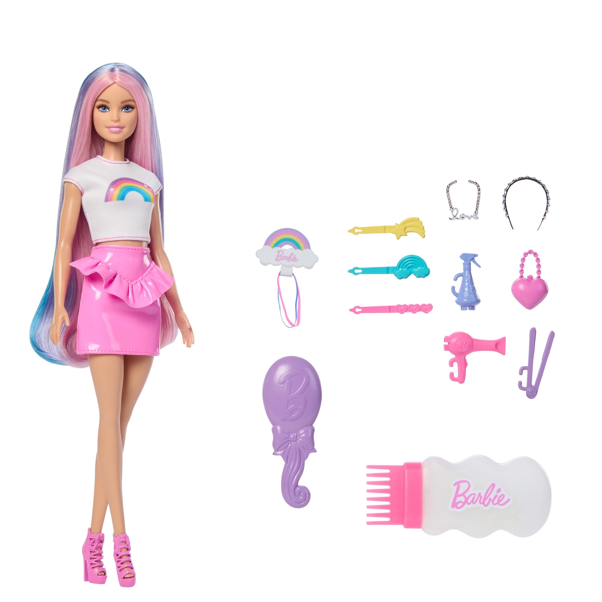 fisher price Barbie Rainbow Sparkle Hair Fashion Doll With Extra-Long Hair And 12 Styling Accessories