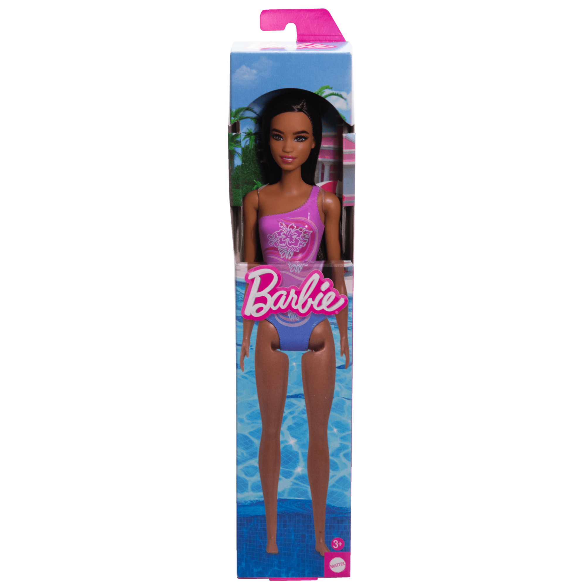 fisher price Barbie?  Poup??e Plage  Cheveux Brun Fonc??, Maillot Violet Tropical